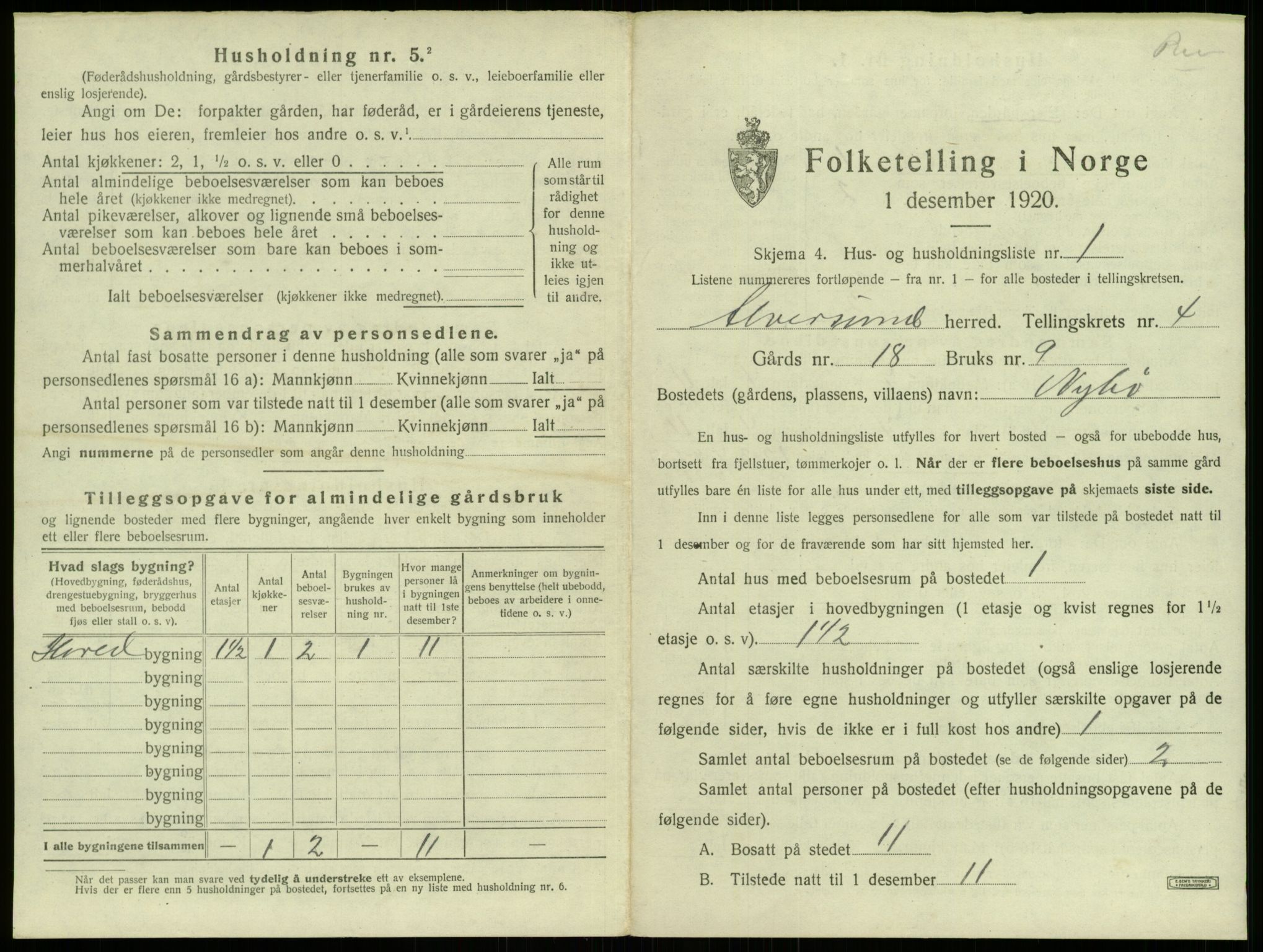 SAB, 1920 census for Alversund, 1920, p. 277