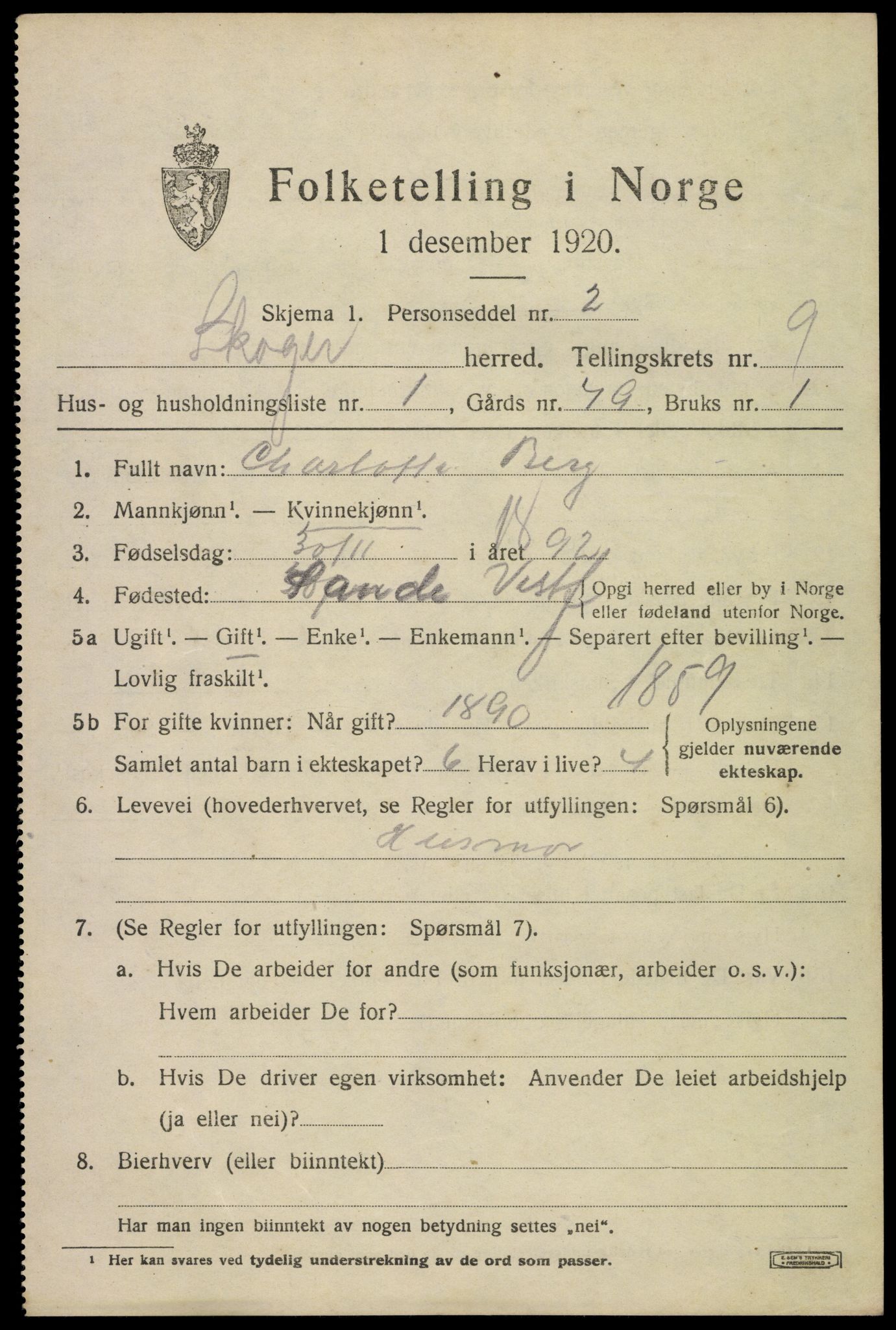 SAKO, 1920 census for Skoger, 1920, p. 16329