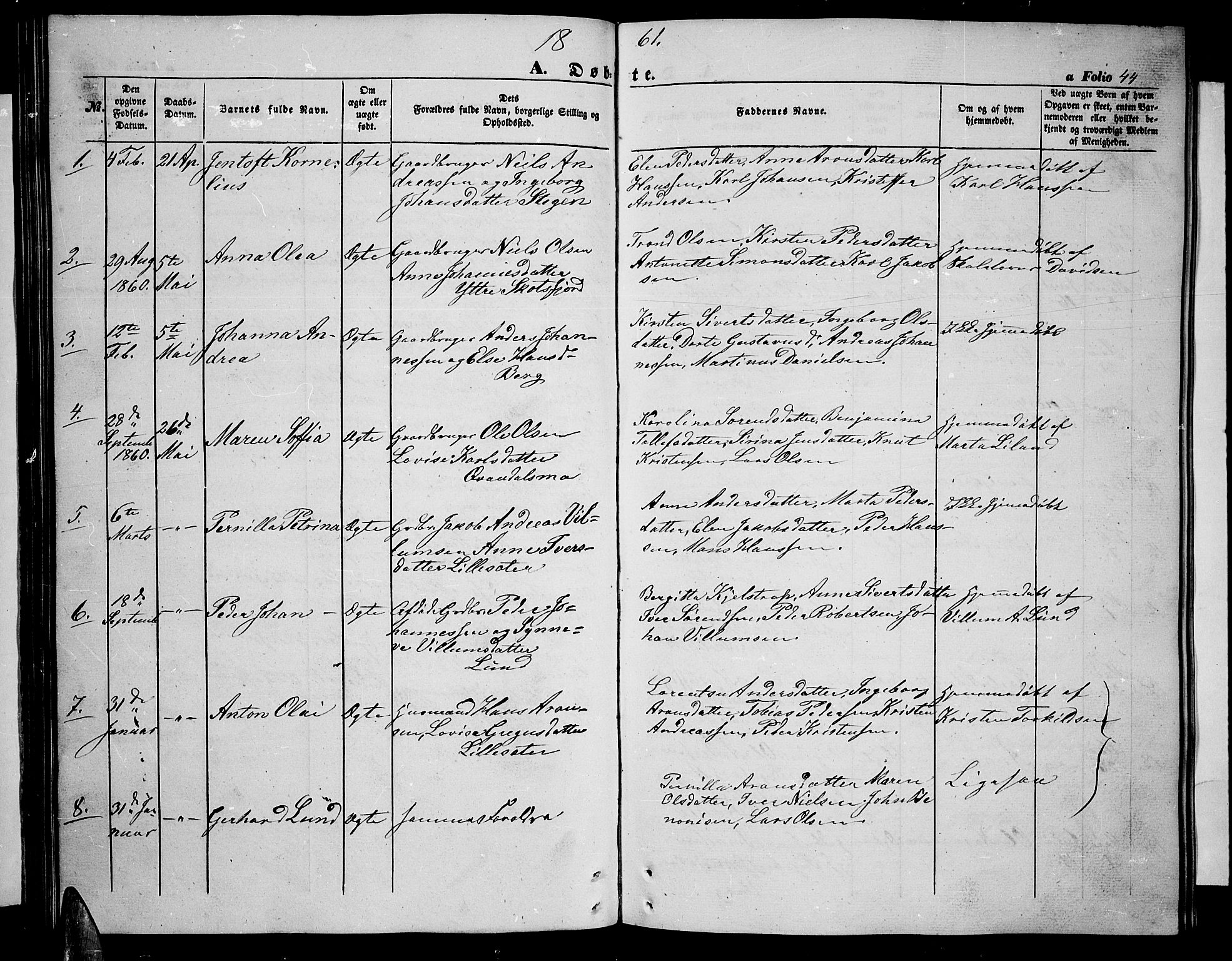 Ministerialprotokoller, klokkerbøker og fødselsregistre - Nordland, AV/SAT-A-1459/855/L0814: Parish register (copy) no. 855C03, 1851-1864, p. 44