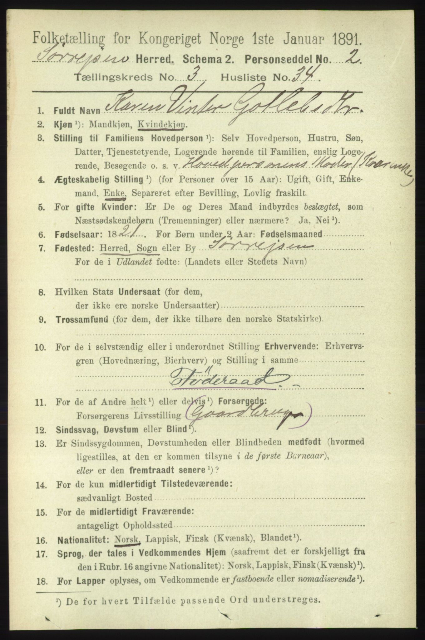 RA, 1891 census for 1925 Sørreisa, 1891, p. 966