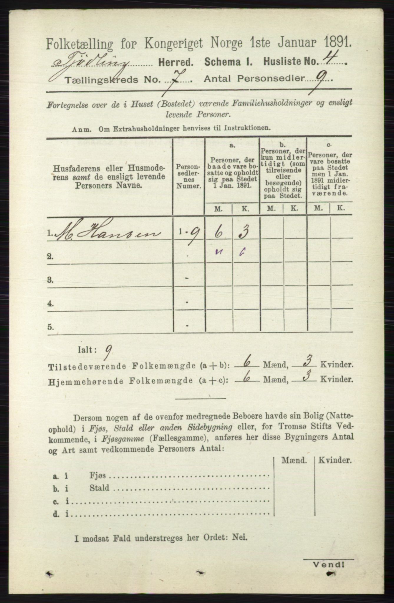 RA, 1891 census for 0725 Tjølling, 1891, p. 3551