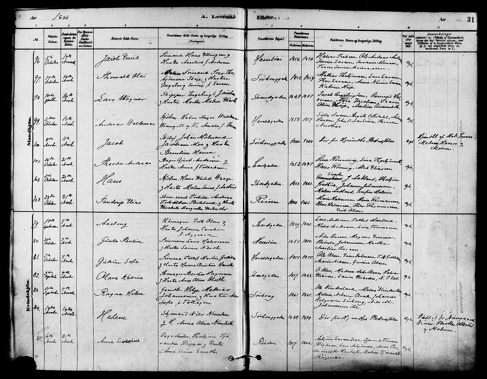 Haugesund sokneprestkontor, AV/SAST-A -101863/H/Ha/Haa/L0003: Parish register (official) no. A 3, 1885-1890, p. 31