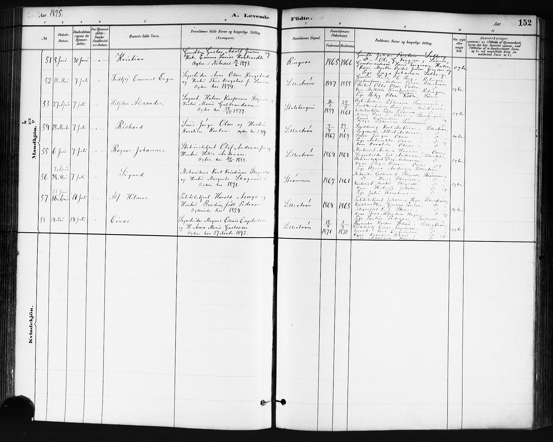 Skedsmo prestekontor Kirkebøker, AV/SAO-A-10033a/G/Ga/L0004: Parish register (copy) no. I 4, 1883-1895, p. 152