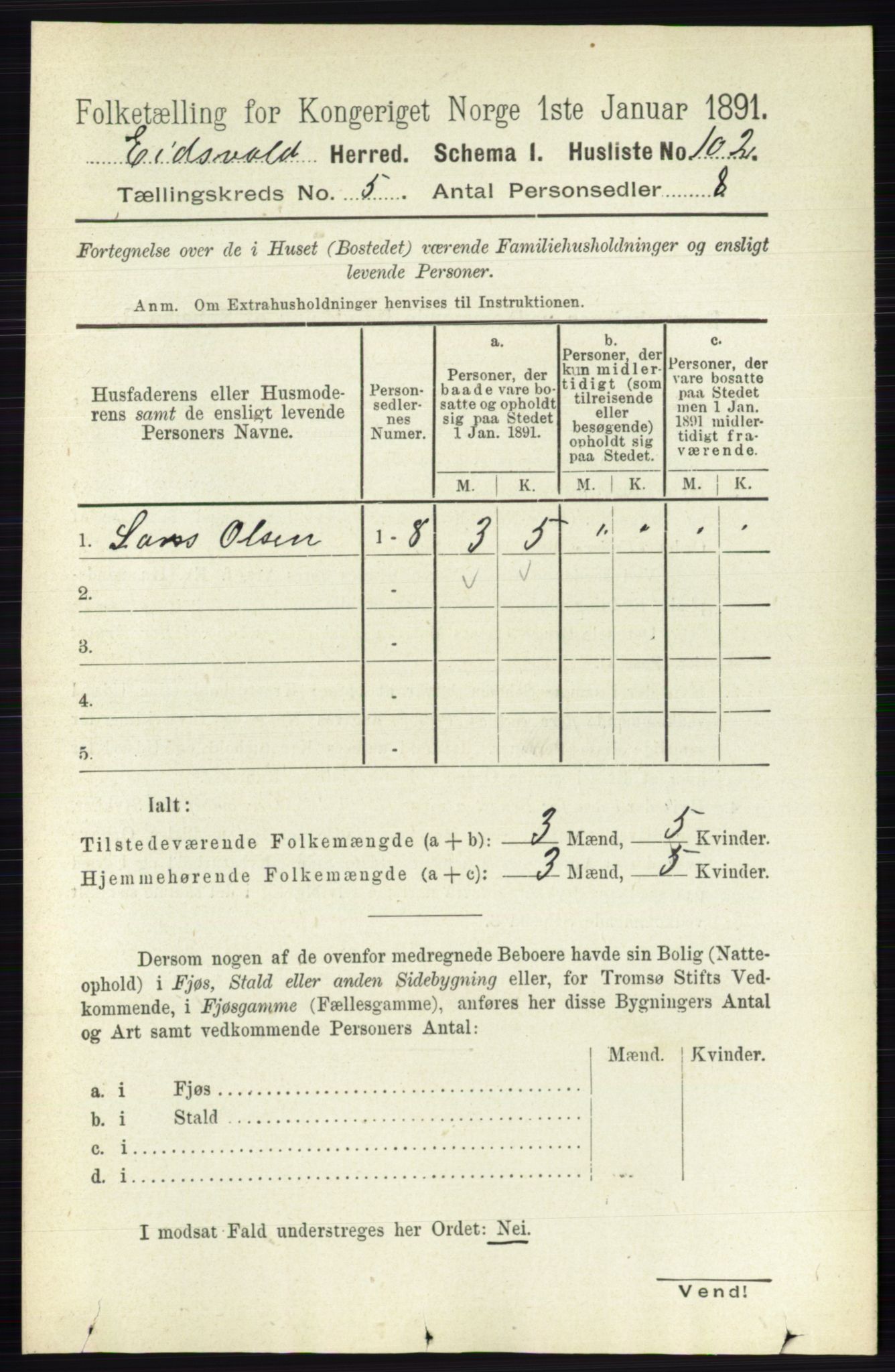 RA, 1891 census for 0237 Eidsvoll, 1891, p. 2736