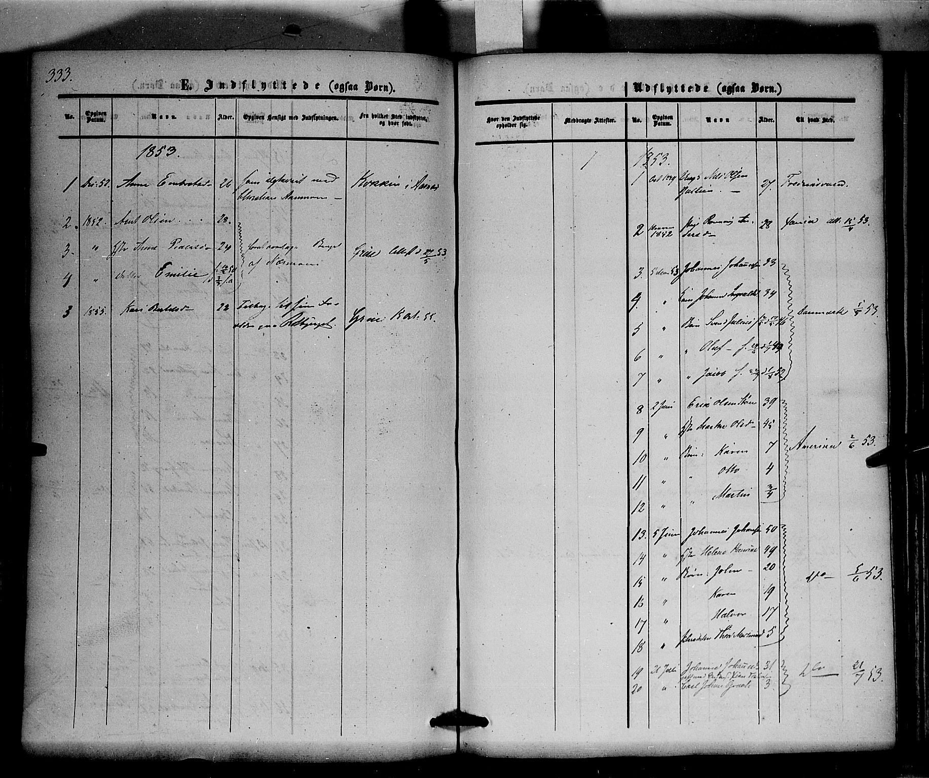 Hof prestekontor, SAH/PREST-038/H/Ha/Haa/L0008: Parish register (official) no. 8, 1849-1861, p. 333