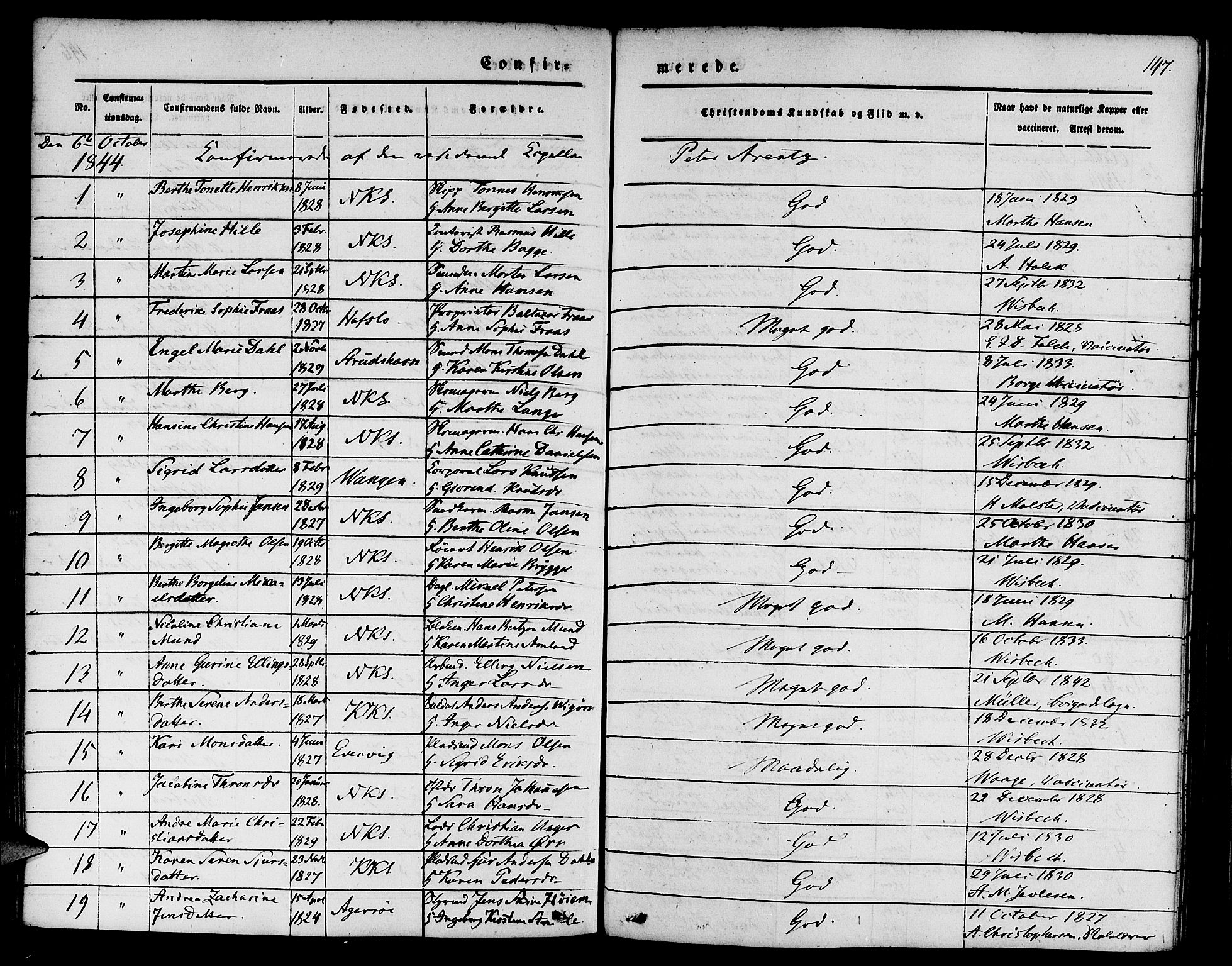Nykirken Sokneprestembete, SAB/A-77101/H/Hab: Parish register (copy) no. C 1, 1844-1871, p. 147