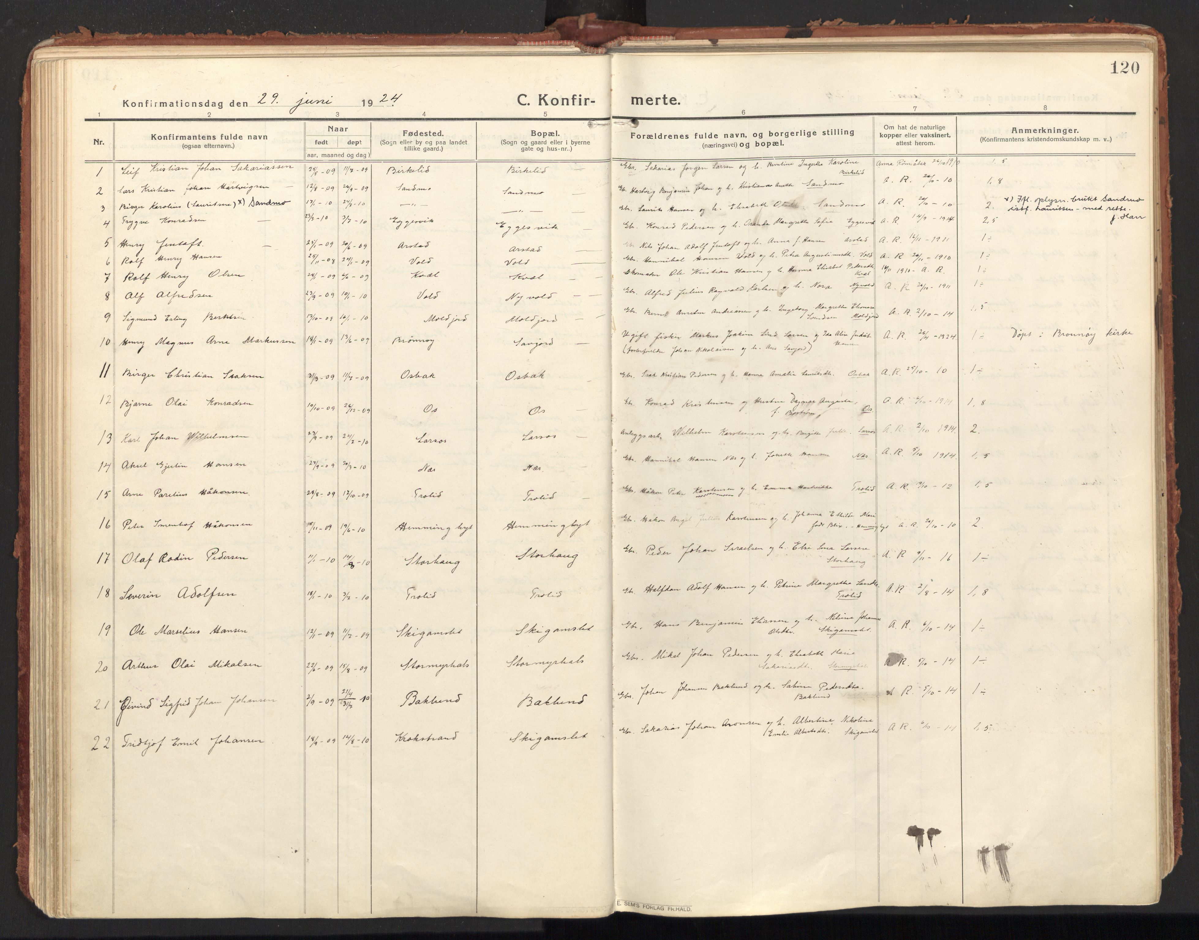 Ministerialprotokoller, klokkerbøker og fødselsregistre - Nordland, SAT/A-1459/846/L0650: Parish register (official) no. 846A08, 1916-1935, p. 120