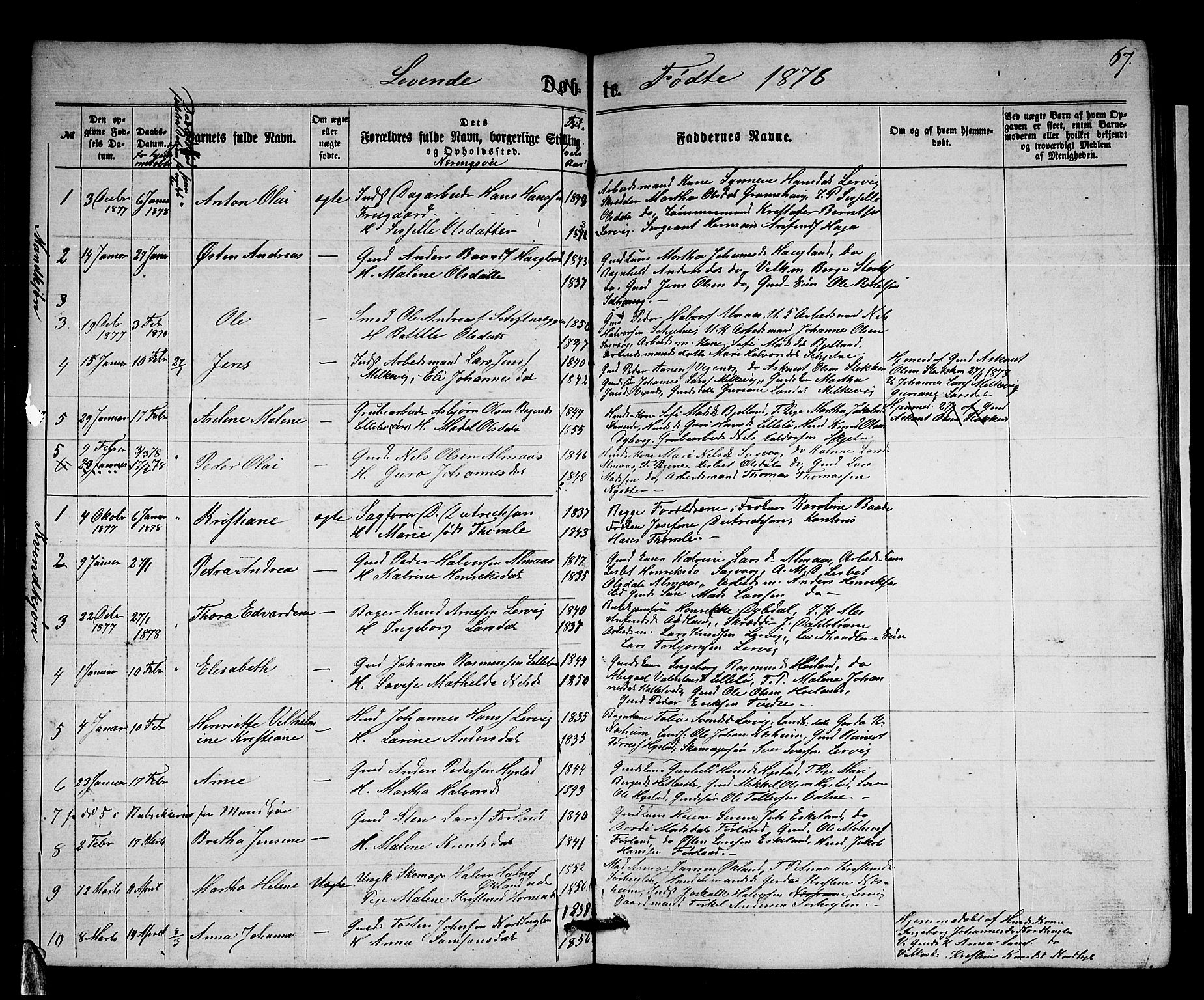 Stord sokneprestembete, AV/SAB-A-78201/H/Hab: Parish register (copy) no. A 1, 1864-1878, p. 67