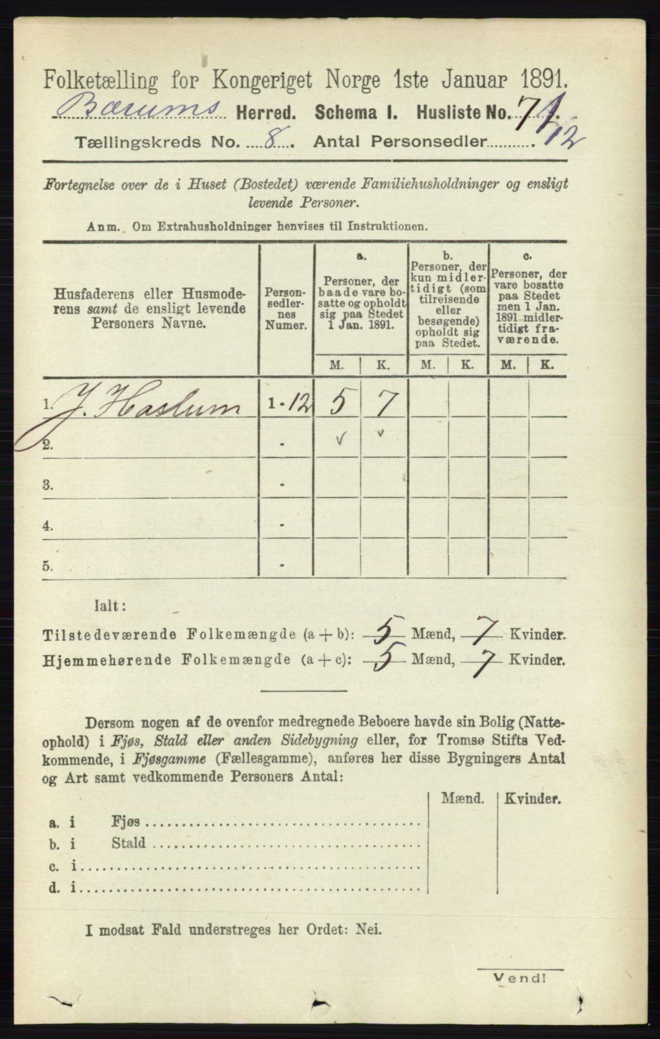 RA, 1891 census for 0219 Bærum, 1891, p. 4520