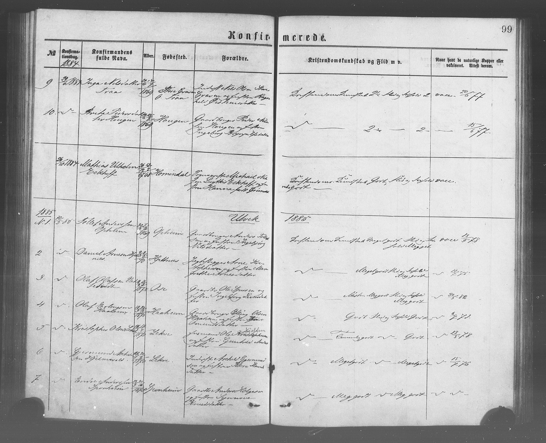 Ulvik sokneprestembete, SAB/A-78801/H/Haa: Parish register (official) no. A 17, 1873-1891, p. 99
