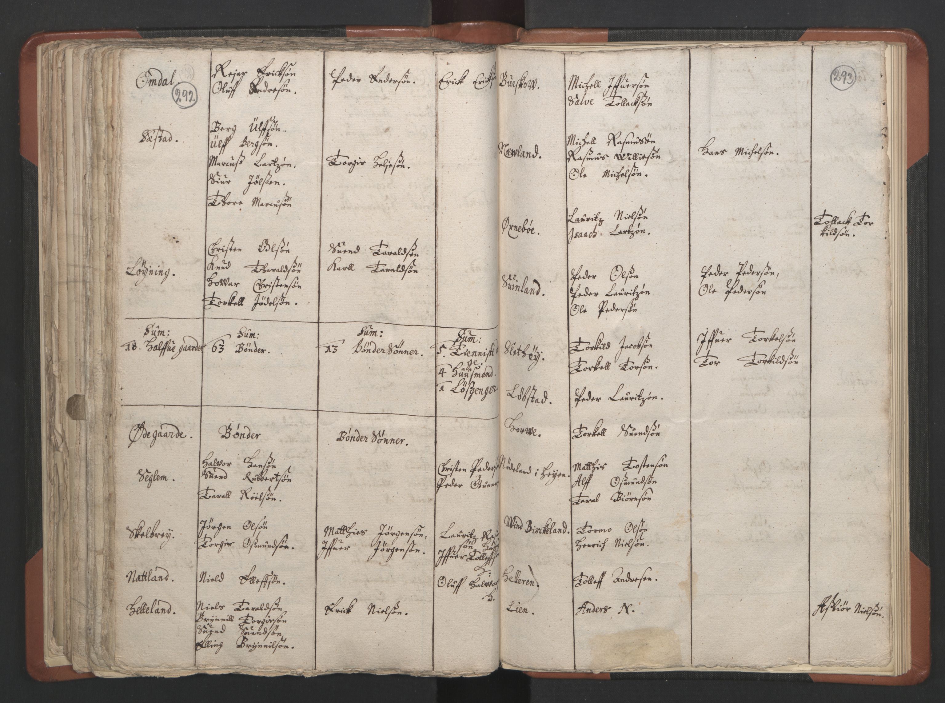 RA, Vicar's Census 1664-1666, no. 17: Jæren deanery and Dalane deanery, 1664-1666, p. 292-293