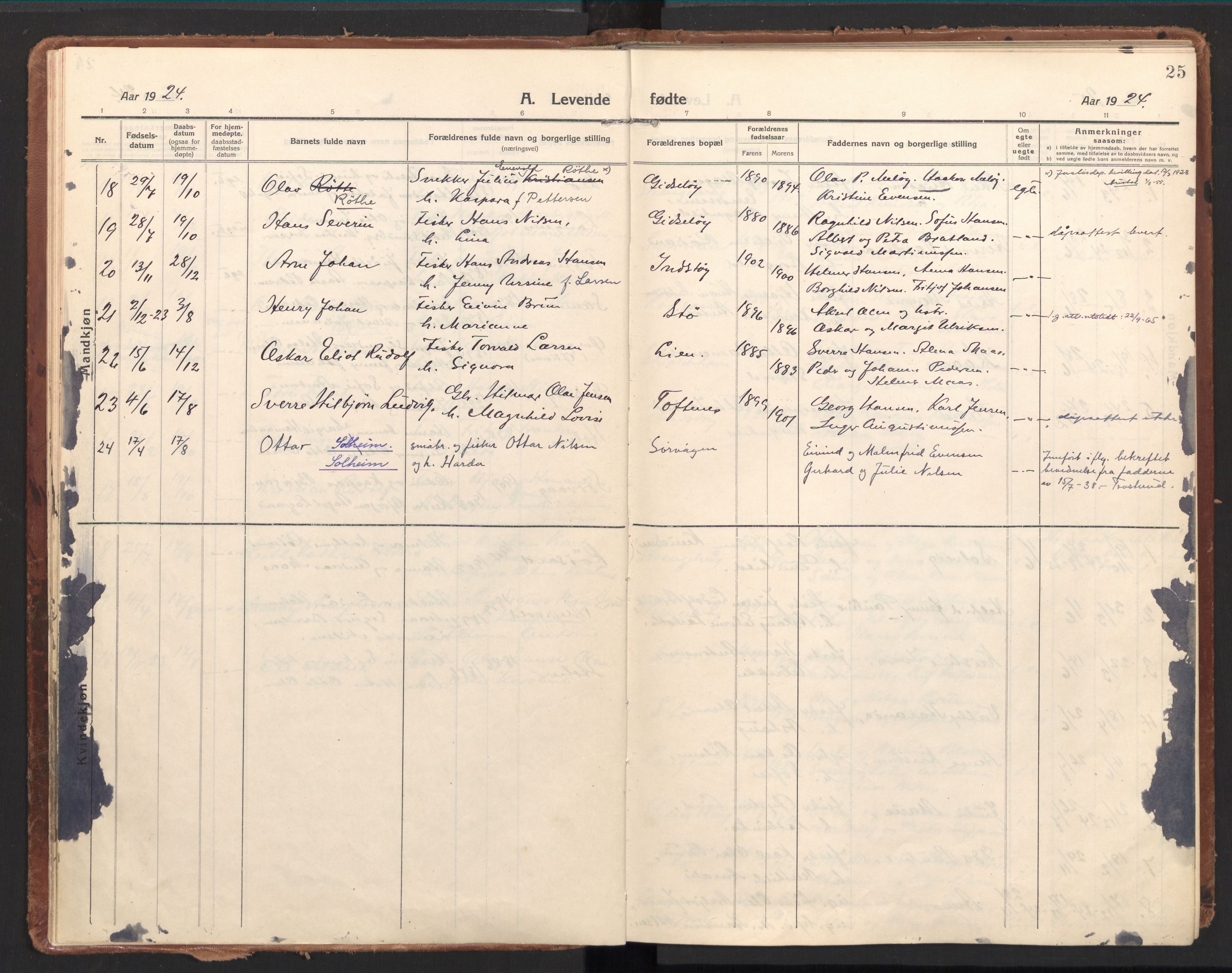 Ministerialprotokoller, klokkerbøker og fødselsregistre - Nordland, AV/SAT-A-1459/894/L1357: Parish register (official) no. 894A03, 1913-1934, p. 25