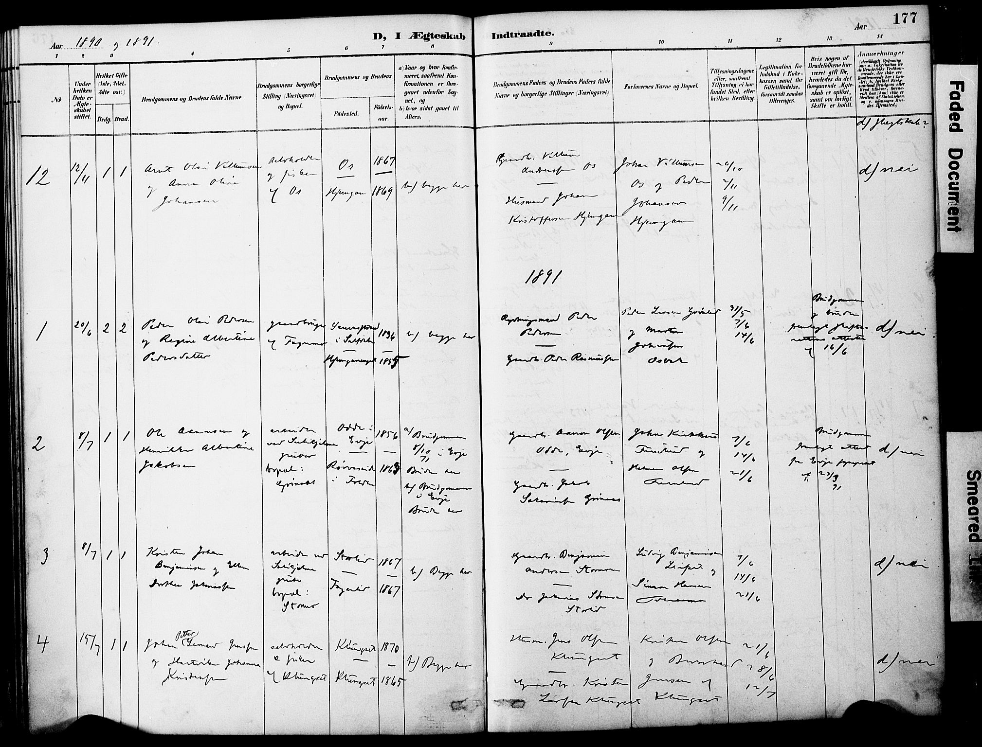 Ministerialprotokoller, klokkerbøker og fødselsregistre - Nordland, SAT/A-1459/849/L0690: Parish register (official) no. 849A02, 1890-1897, p. 177