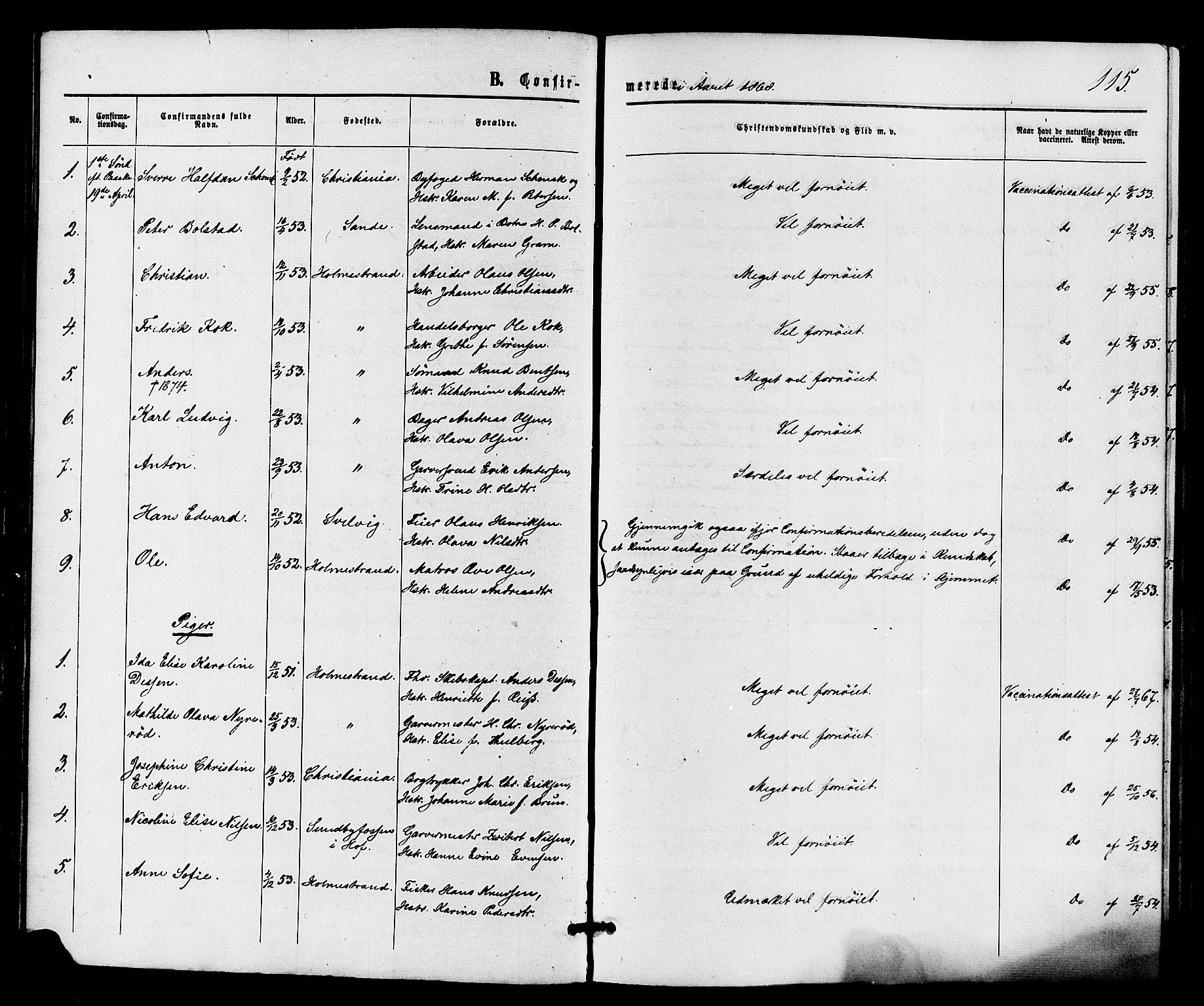 Holmestrand kirkebøker, AV/SAKO-A-346/F/Fa/L0003: Parish register (official) no. 3, 1867-1879, p. 115