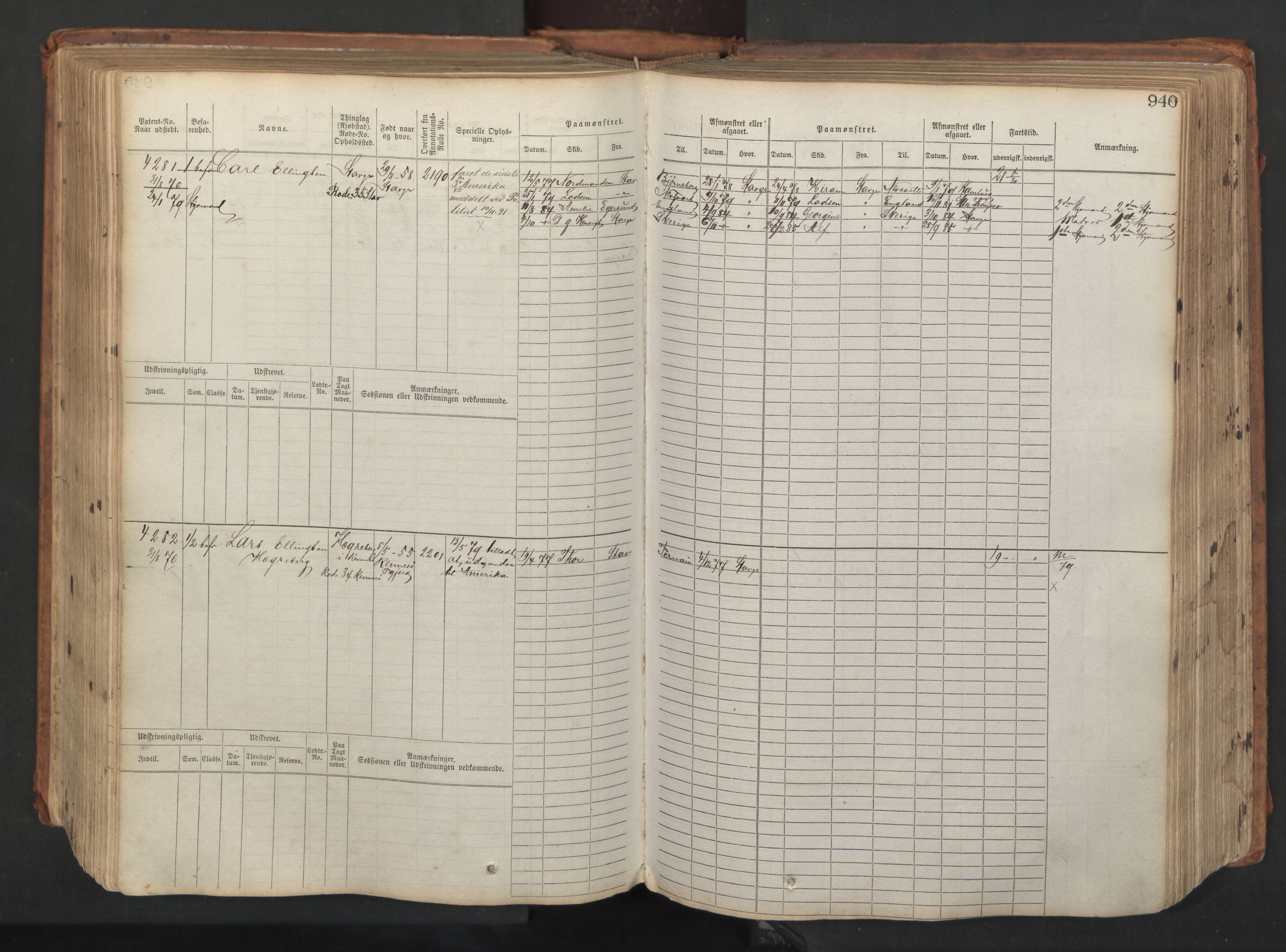 Stavanger sjømannskontor, AV/SAST-A-102006/F/Fb/Fbb/L0008: Sjøfartshovedrulle, patentnr. 3605-4804, 1873, p. 392