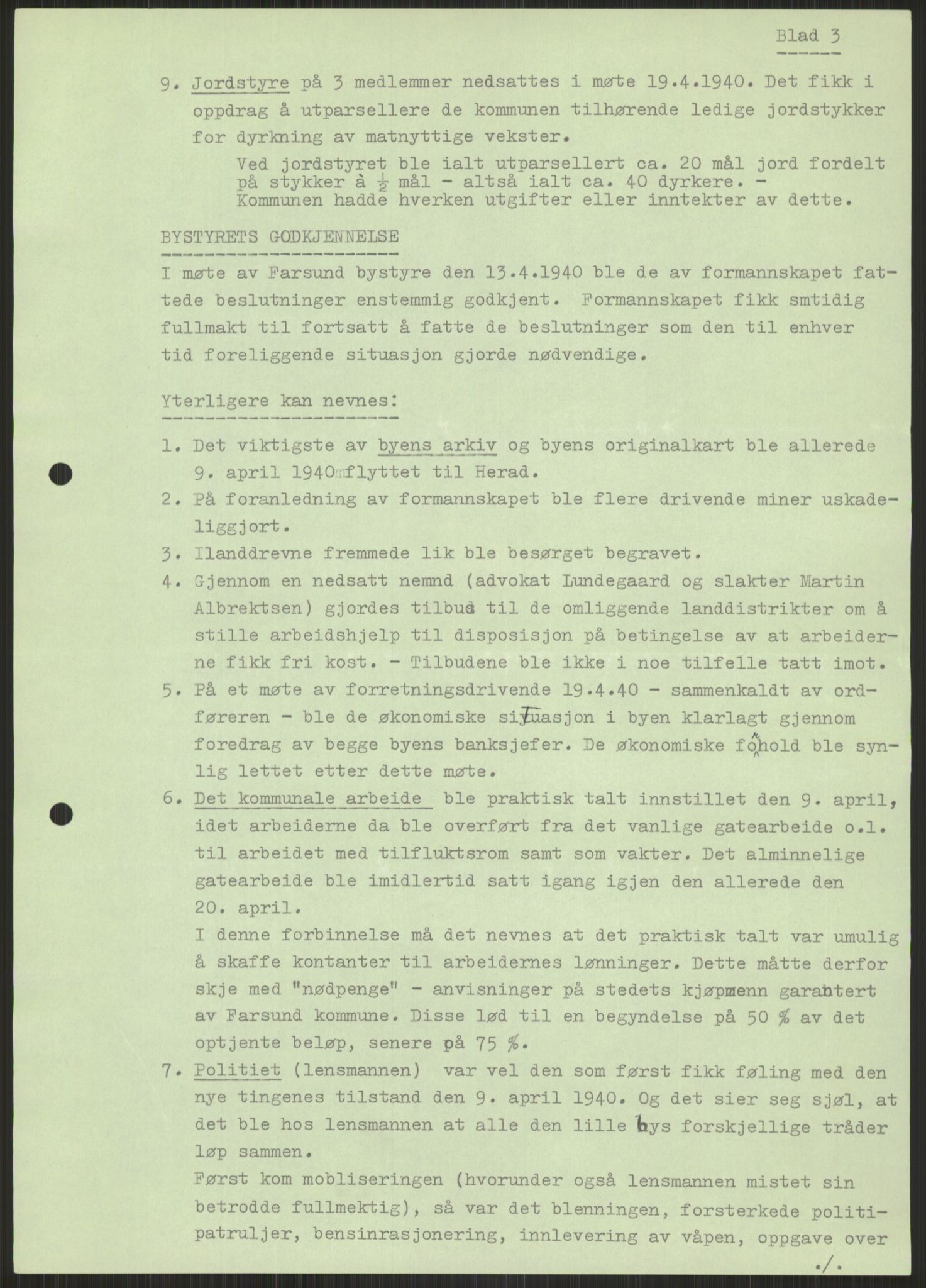 Forsvaret, Forsvarets krigshistoriske avdeling, AV/RA-RAFA-2017/Y/Ya/L0014: II-C-11-31 - Fylkesmenn.  Rapporter om krigsbegivenhetene 1940., 1940, p. 821