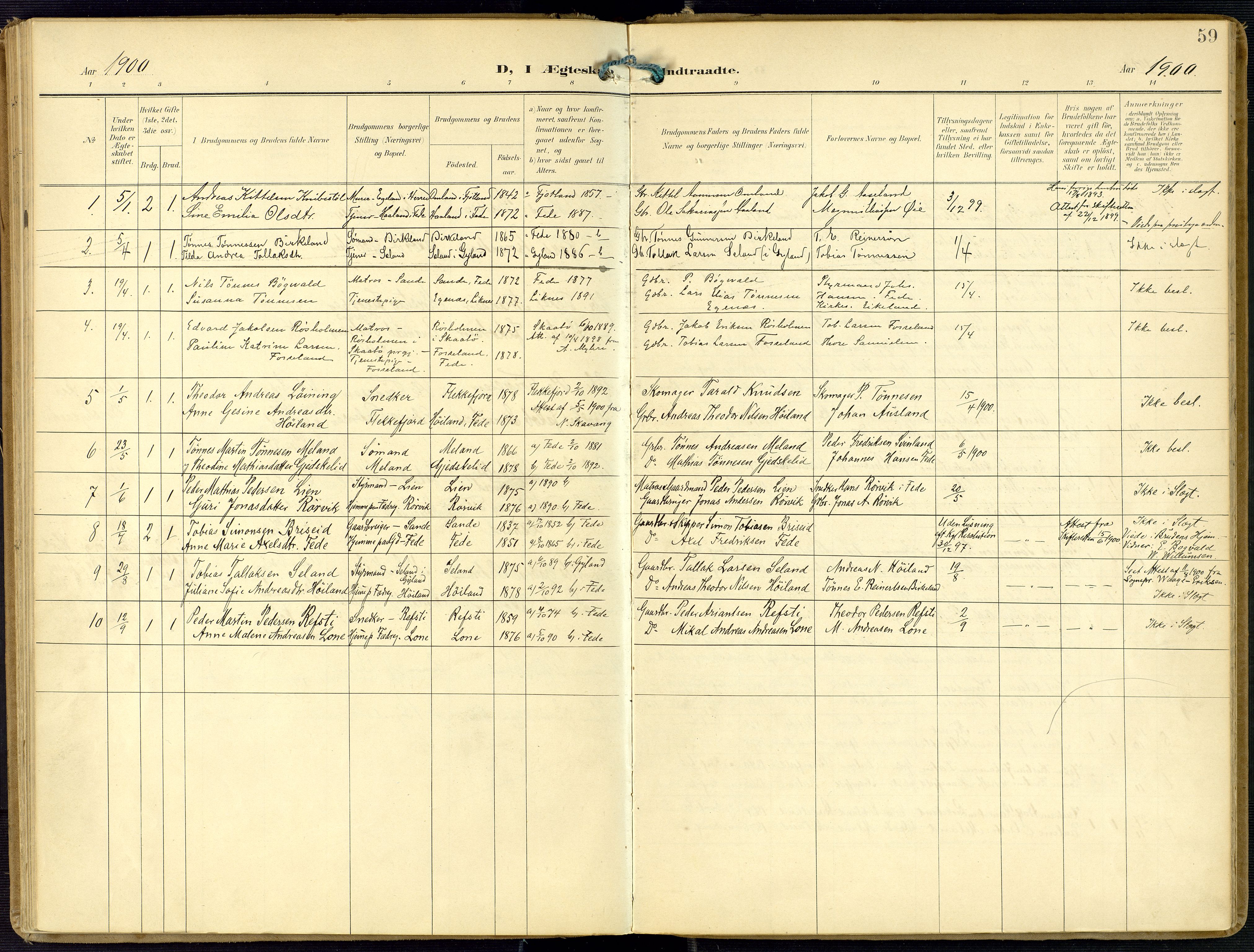 Kvinesdal sokneprestkontor, SAK/1111-0026/F/Fa/Faa/L0005: Parish register (official) no. A 5, 1898-1915, p. 59