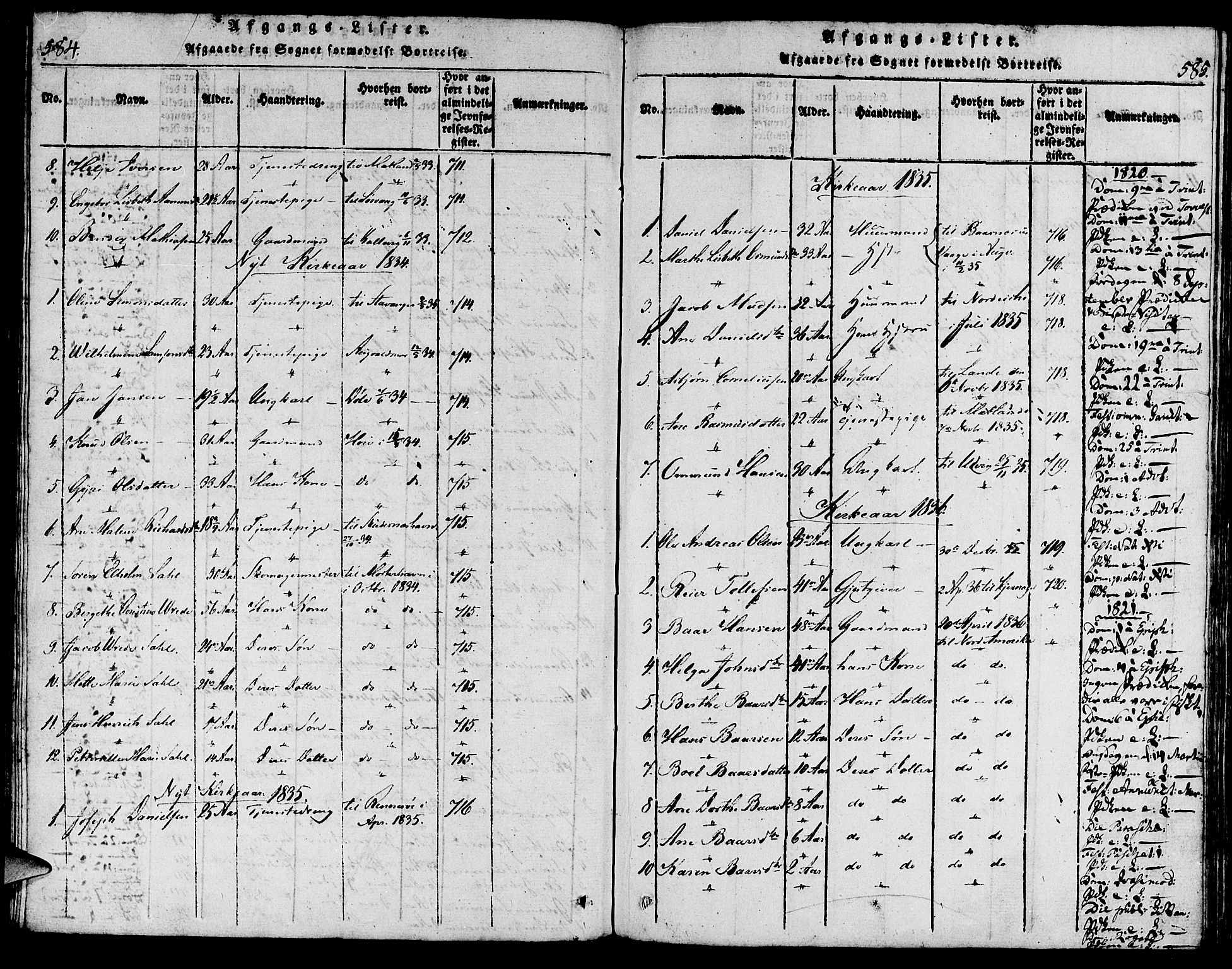 Torvastad sokneprestkontor, SAST/A -101857/H/Ha/Haa/L0004: Parish register (official) no. A 3 /1, 1817-1836, p. 584-585