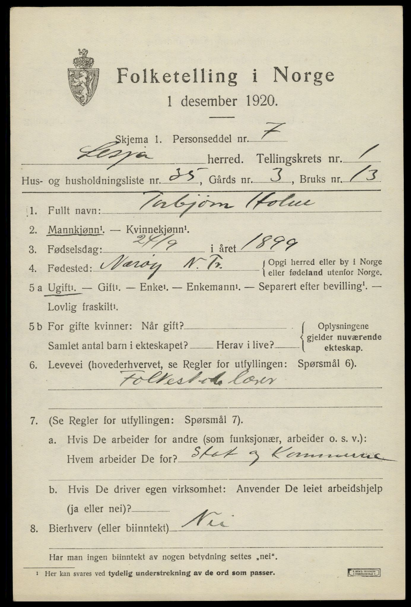 SAH, 1920 census for Lesja, 1920, p. 1614