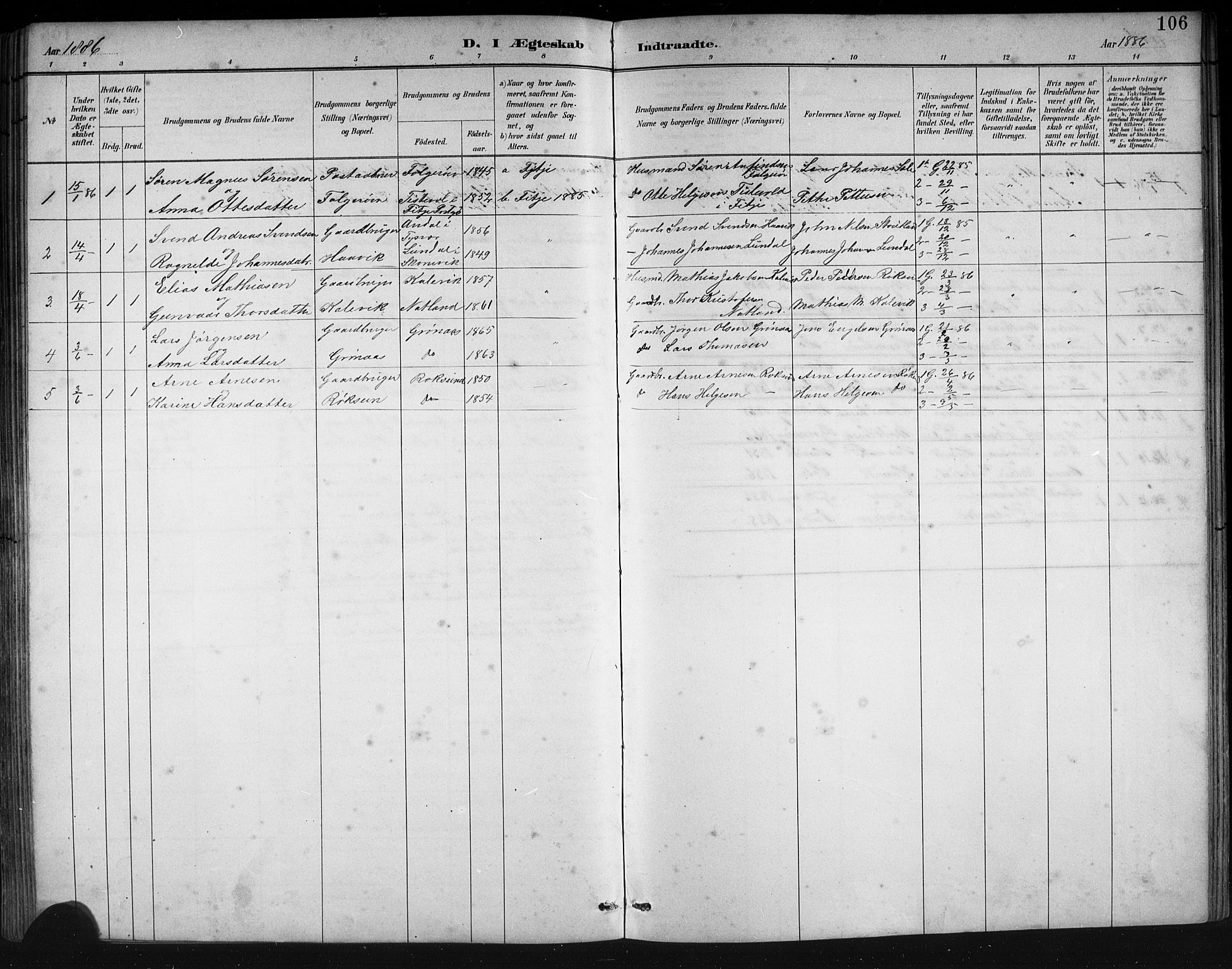 Finnås sokneprestembete, SAB/A-99925/H/Ha/Hab/Haba/L0003: Parish register (copy) no. A 3, 1883-1900, p. 106