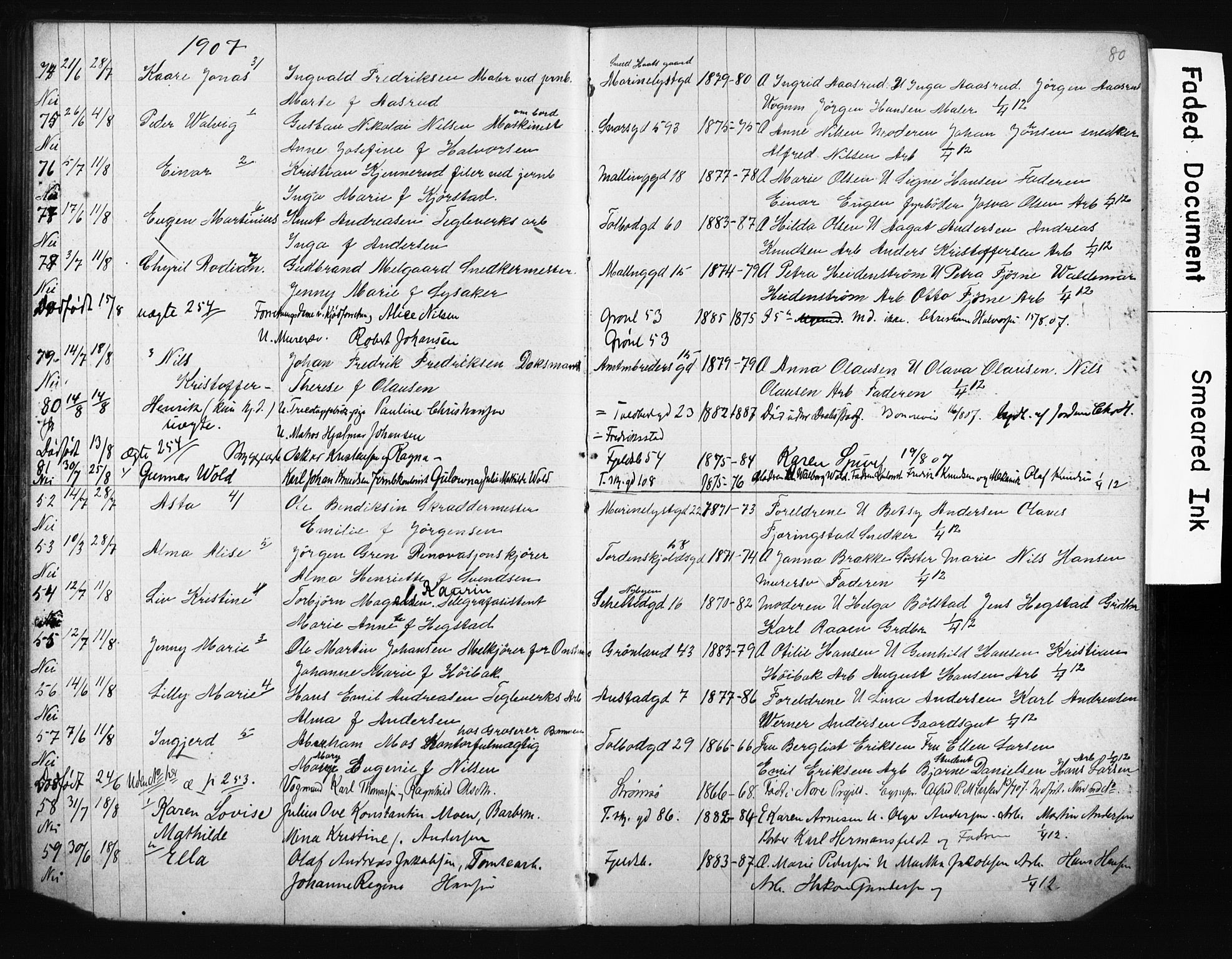 Strømsø kirkebøker, AV/SAKO-A-246/Y/Ya/L0006: Parish register draft no. I 6, 1903-1915, p. 80