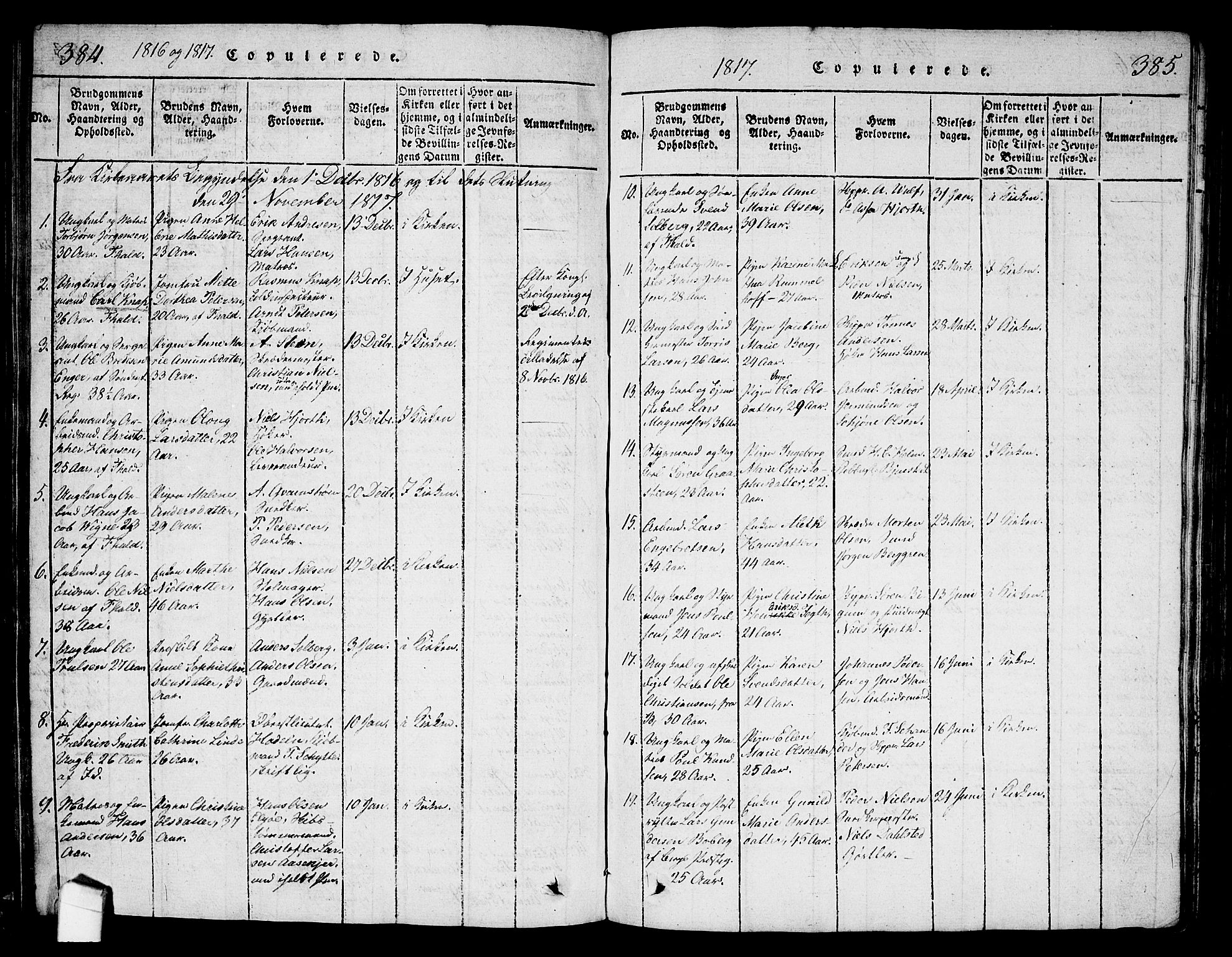 Halden prestekontor Kirkebøker, SAO/A-10909/G/Ga/L0001: Parish register (copy) no. 1, 1815-1833, p. 384-385