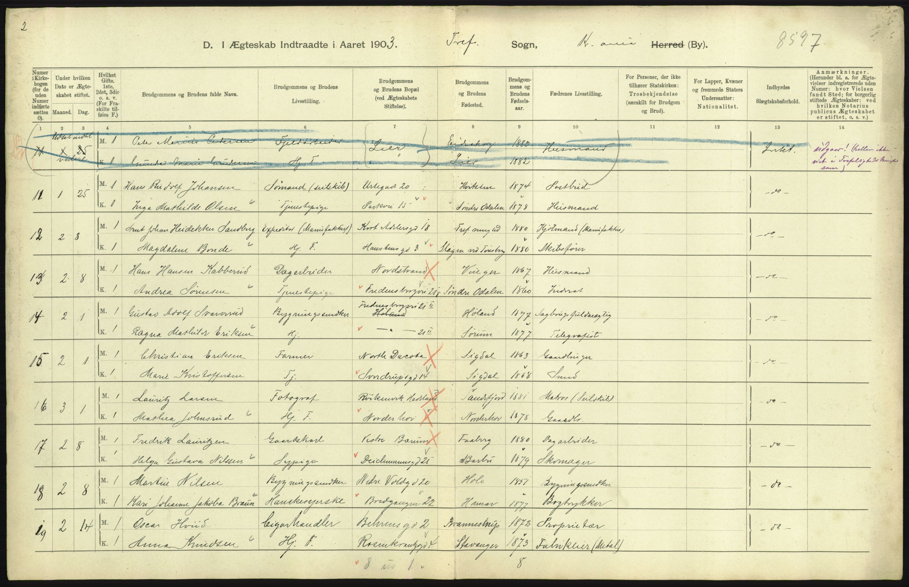 Statistisk sentralbyrå, Sosiodemografiske emner, Befolkning, AV/RA-S-2228/D/Df/Dfa/Dfaa/L0004: Kristiania: Gifte, døde, 1903, p. 611