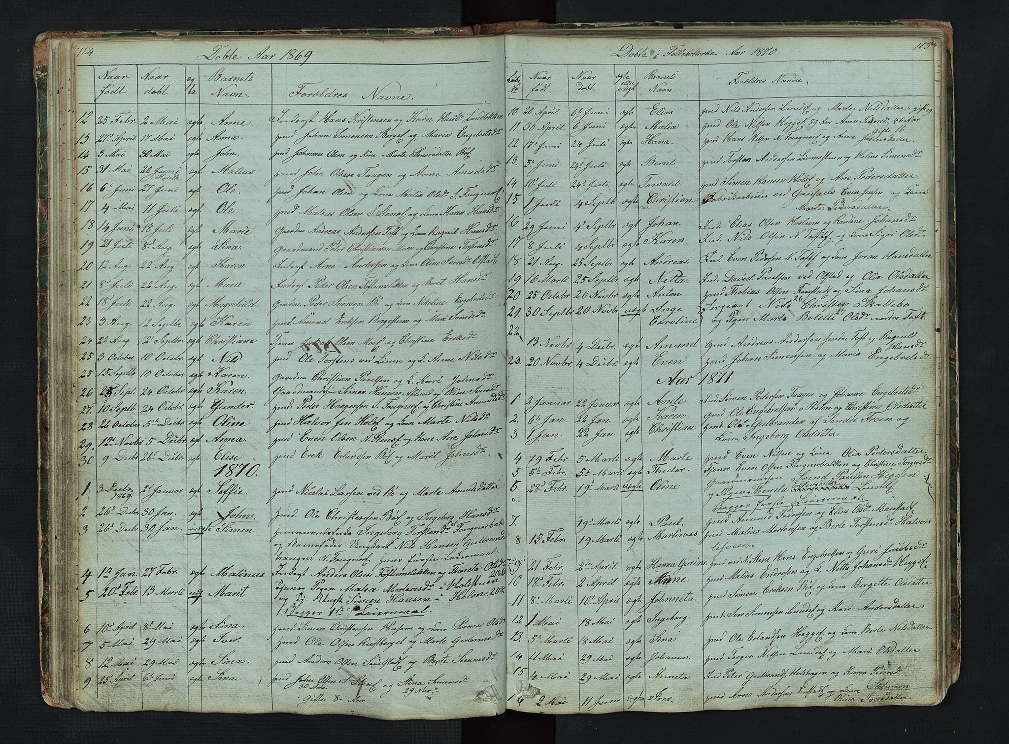 Gausdal prestekontor, SAH/PREST-090/H/Ha/Hab/L0006: Parish register (copy) no. 6, 1846-1893, p. 114-115