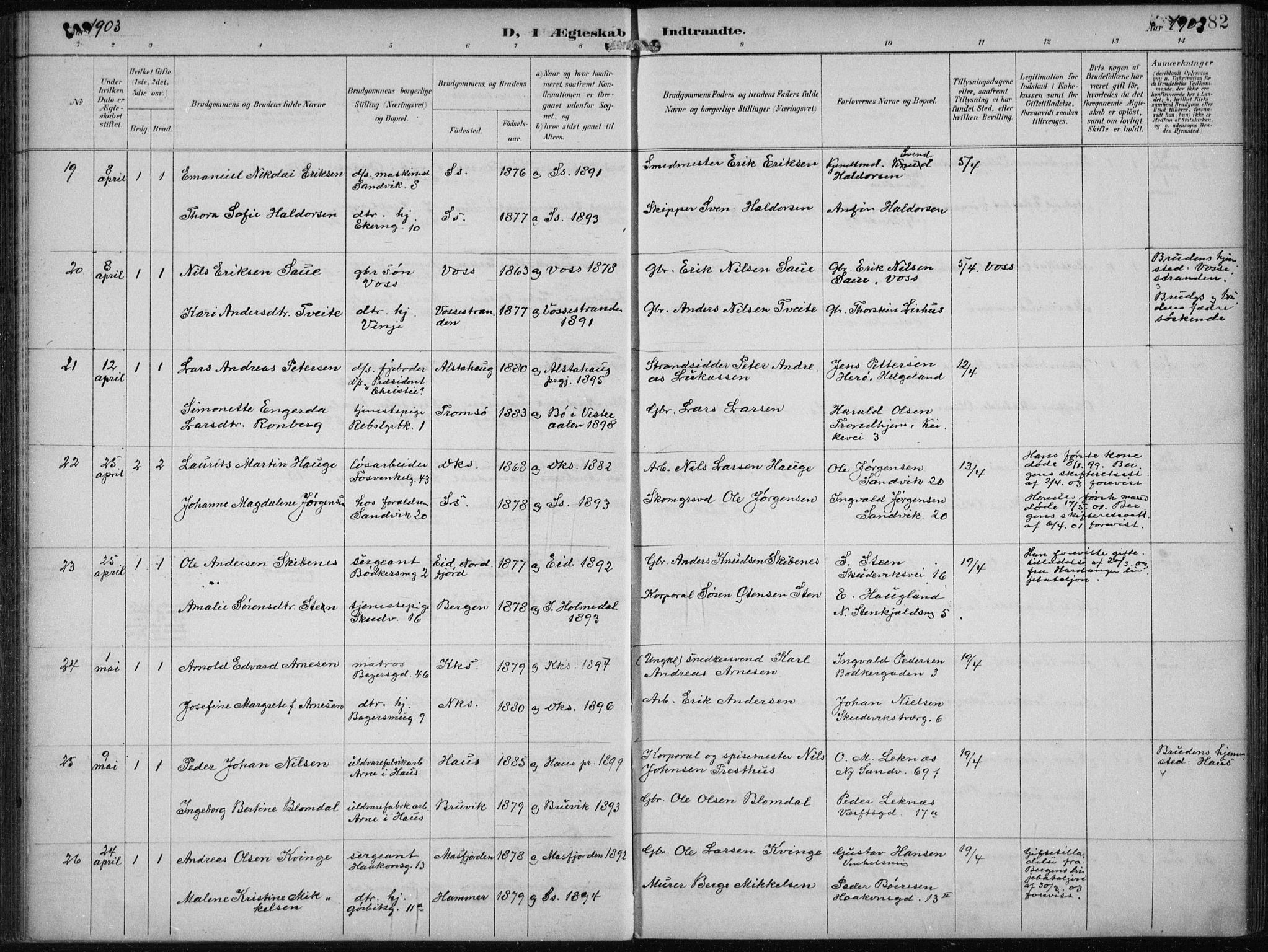 Sandviken Sokneprestembete, AV/SAB-A-77601/H/Ha/L0014: Parish register (official) no. D 1, 1896-1911, p. 82