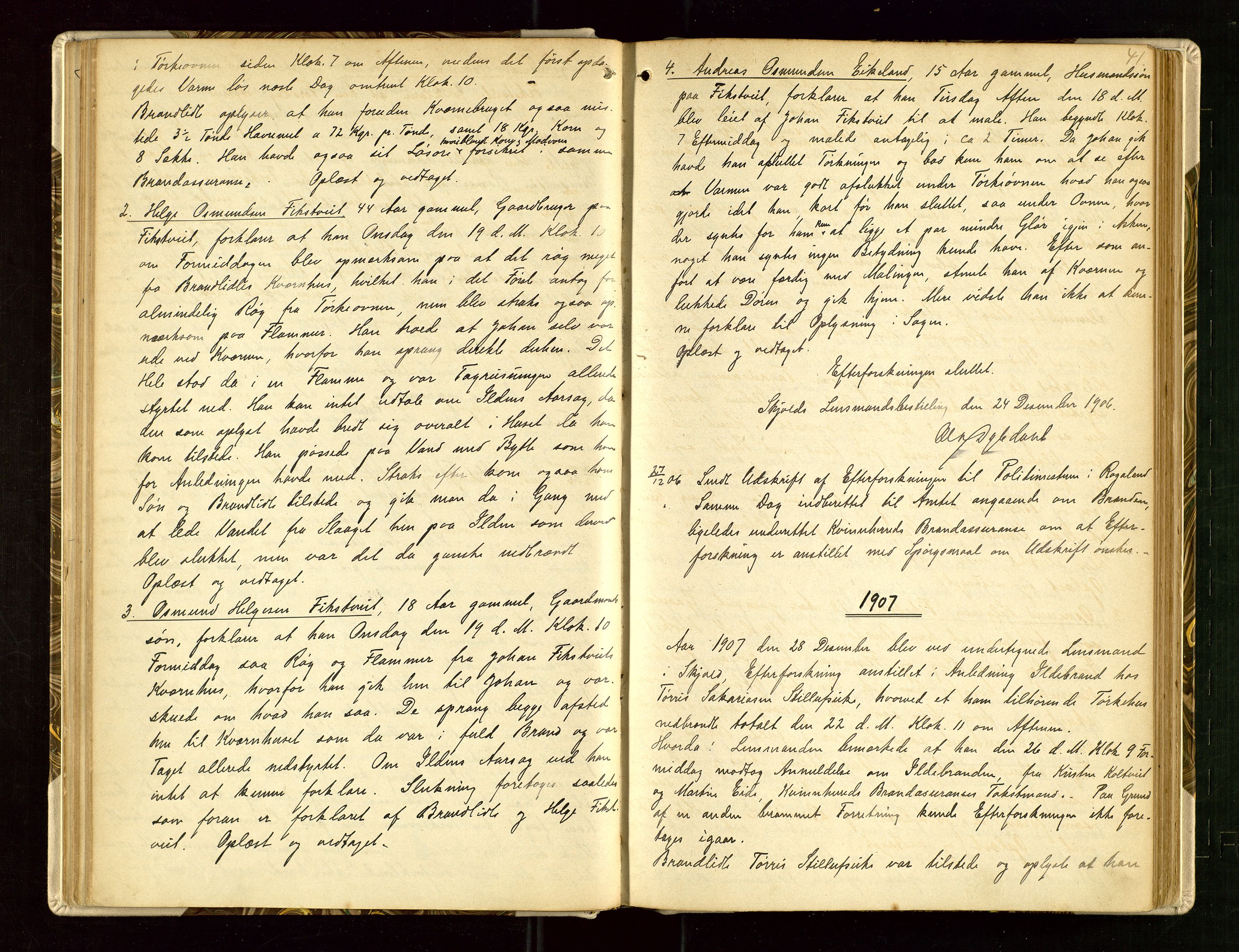 Skjold lensmannskontor, SAST/A-100182/Goa/L0002: "Brandtaksasjons-Protokol for Skjolds Thinglag", 1890-1949, p. 40b-41a