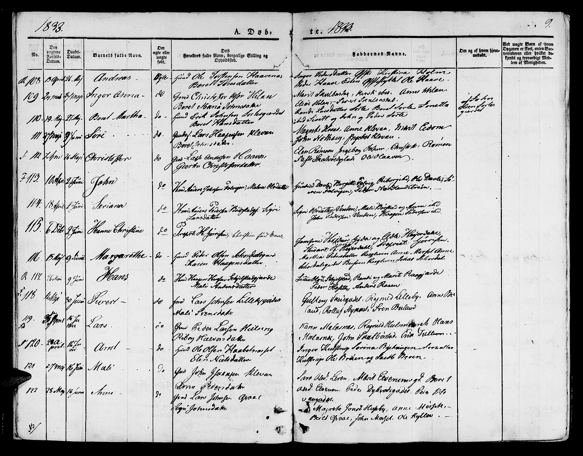 Ministerialprotokoller, klokkerbøker og fødselsregistre - Nord-Trøndelag, SAT/A-1458/709/L0071: Parish register (official) no. 709A11, 1833-1844, p. 9