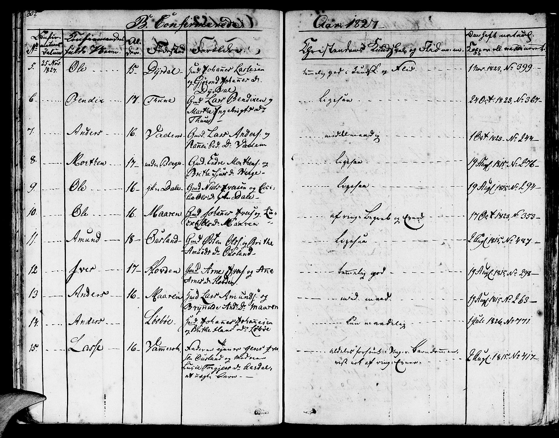 Lavik sokneprestembete, SAB/A-80901: Parish register (official) no. A 2I, 1821-1842, p. 307