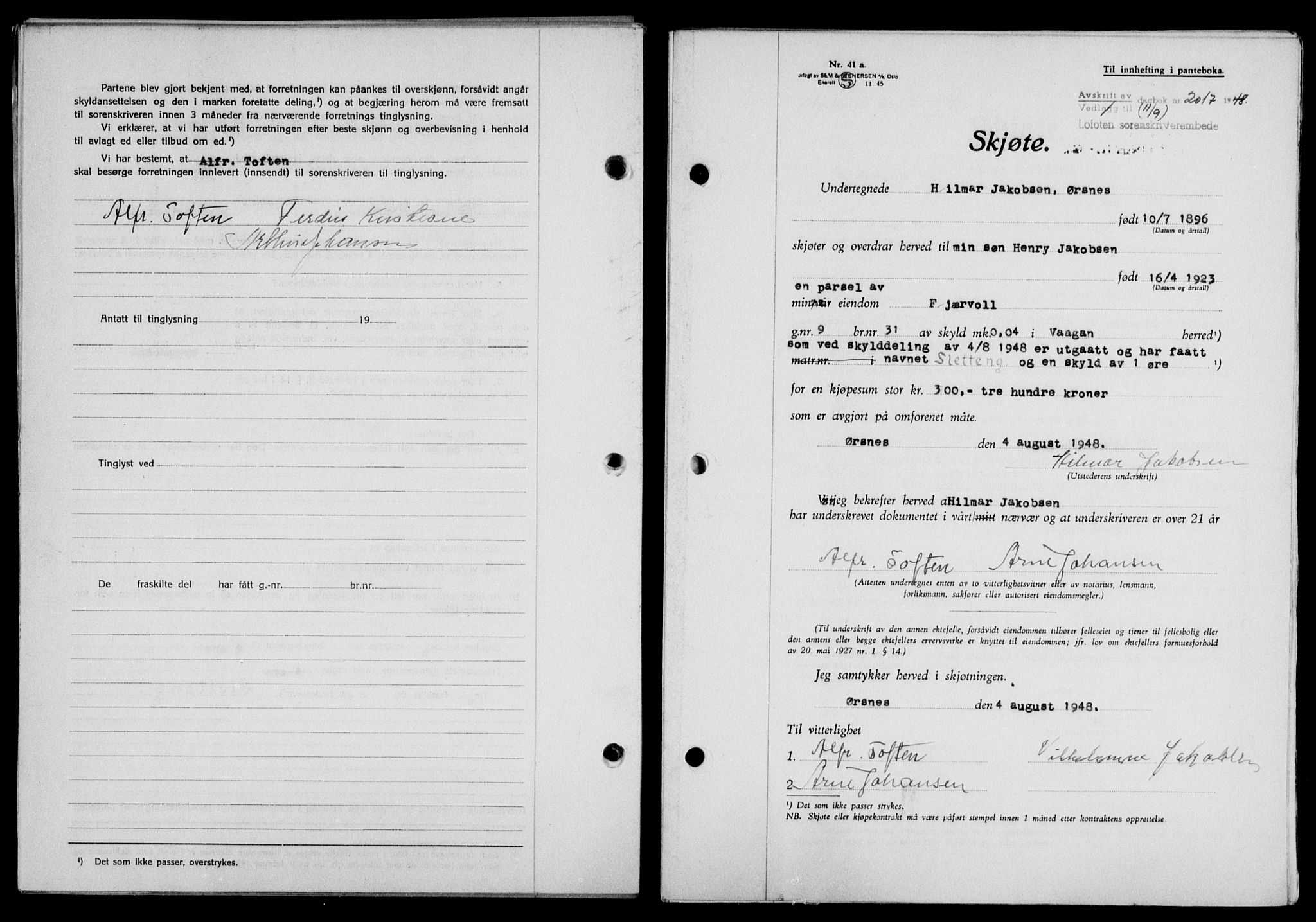 Lofoten sorenskriveri, SAT/A-0017/1/2/2C/L0019a: Mortgage book no. 19a, 1948-1948, Diary no: : 2017/1948