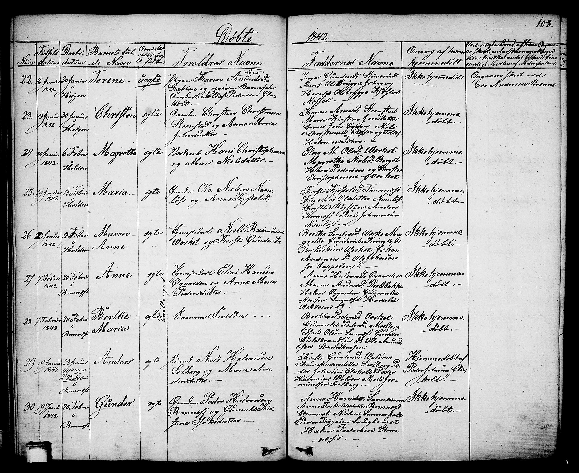 Holla kirkebøker, SAKO/A-272/F/Fa/L0004: Parish register (official) no. 4, 1830-1848, p. 108