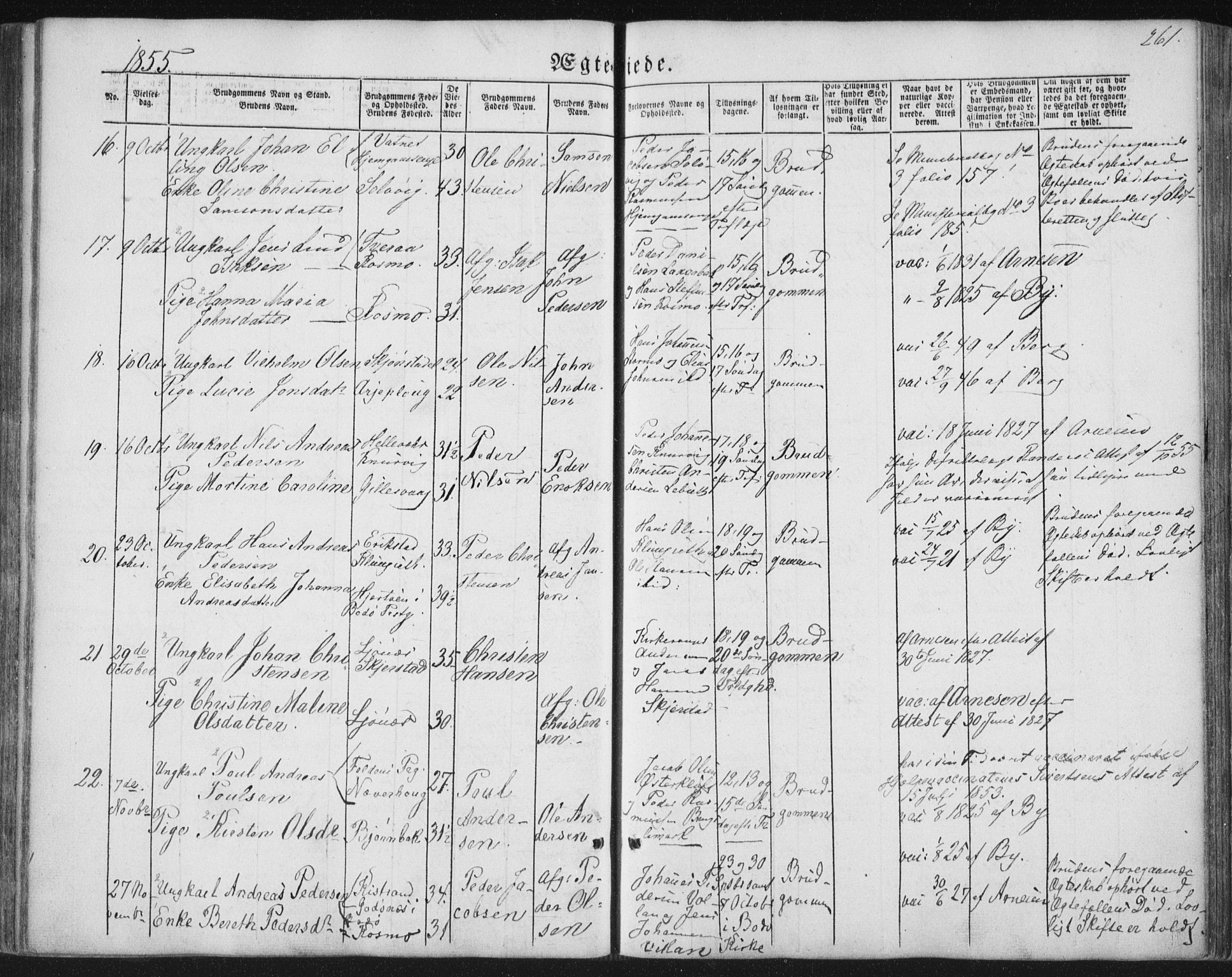 Ministerialprotokoller, klokkerbøker og fødselsregistre - Nordland, SAT/A-1459/852/L0738: Parish register (official) no. 852A08, 1849-1865, p. 261