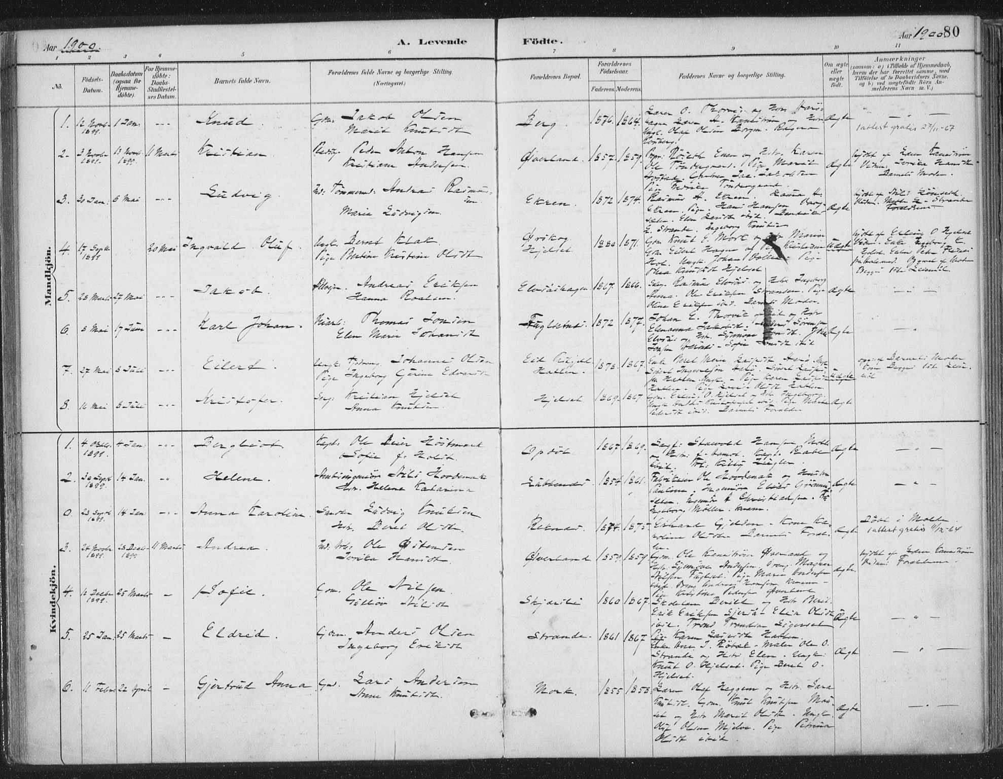 Ministerialprotokoller, klokkerbøker og fødselsregistre - Møre og Romsdal, AV/SAT-A-1454/555/L0658: Parish register (official) no. 555A09, 1887-1917, p. 80