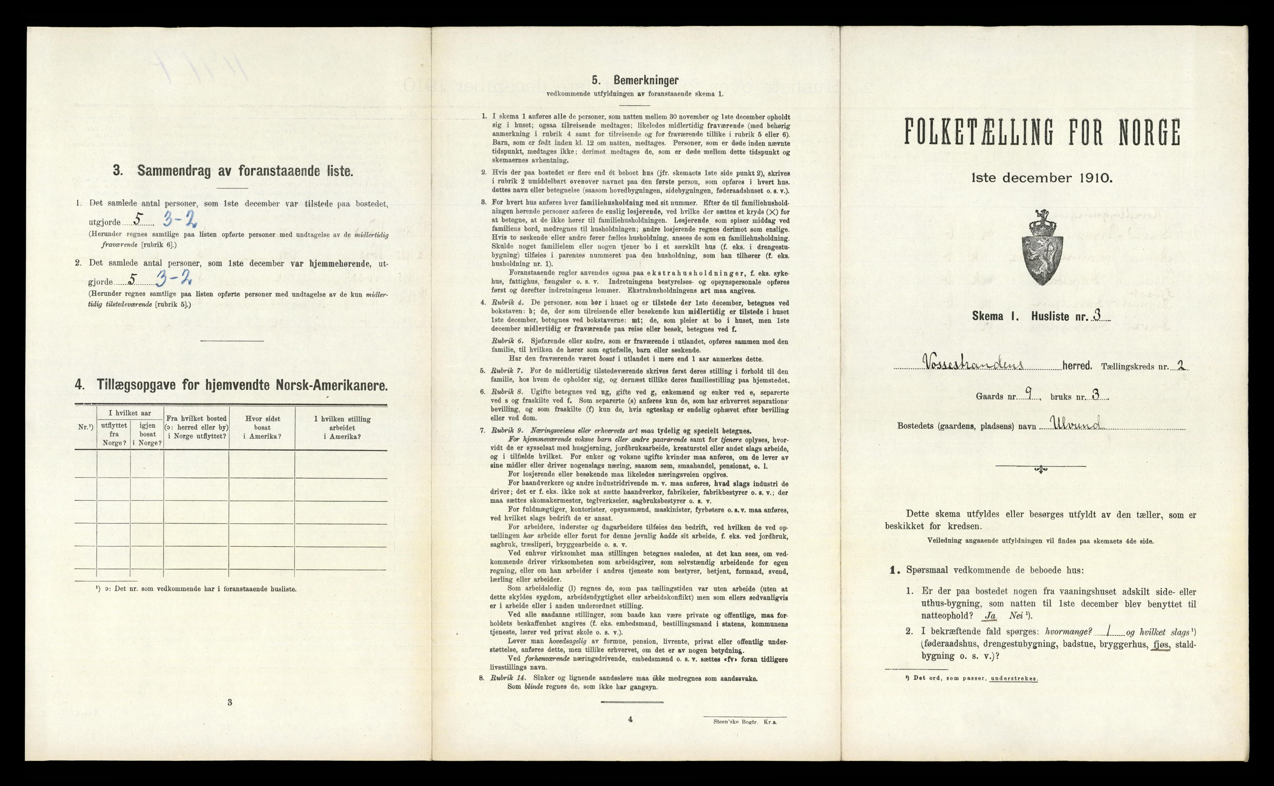 RA, 1910 census for Vossestrand, 1910, p. 209