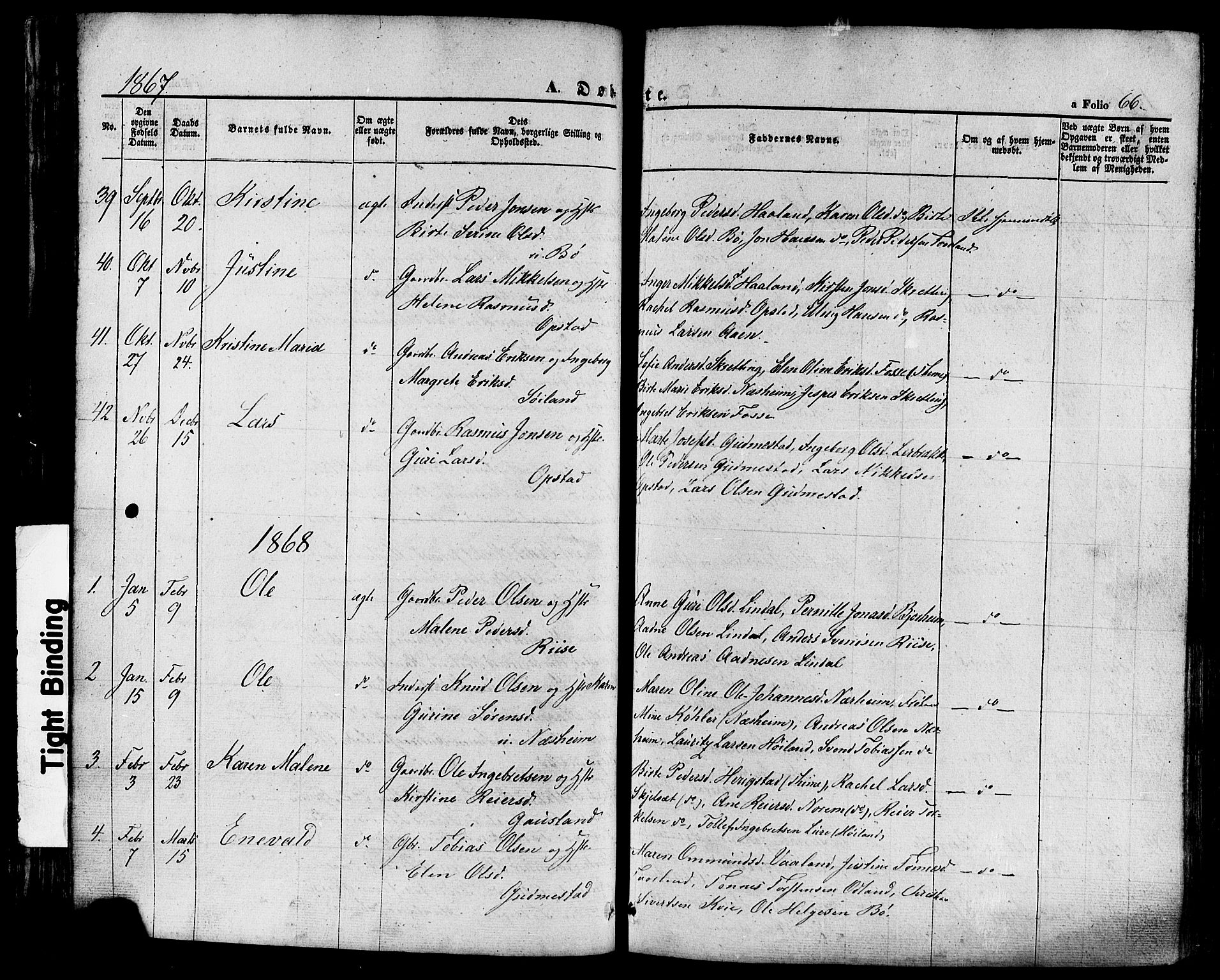 Hå sokneprestkontor, AV/SAST-A-101801/001/30BA/L0008: Parish register (official) no. A 7, 1853-1878, p. 66