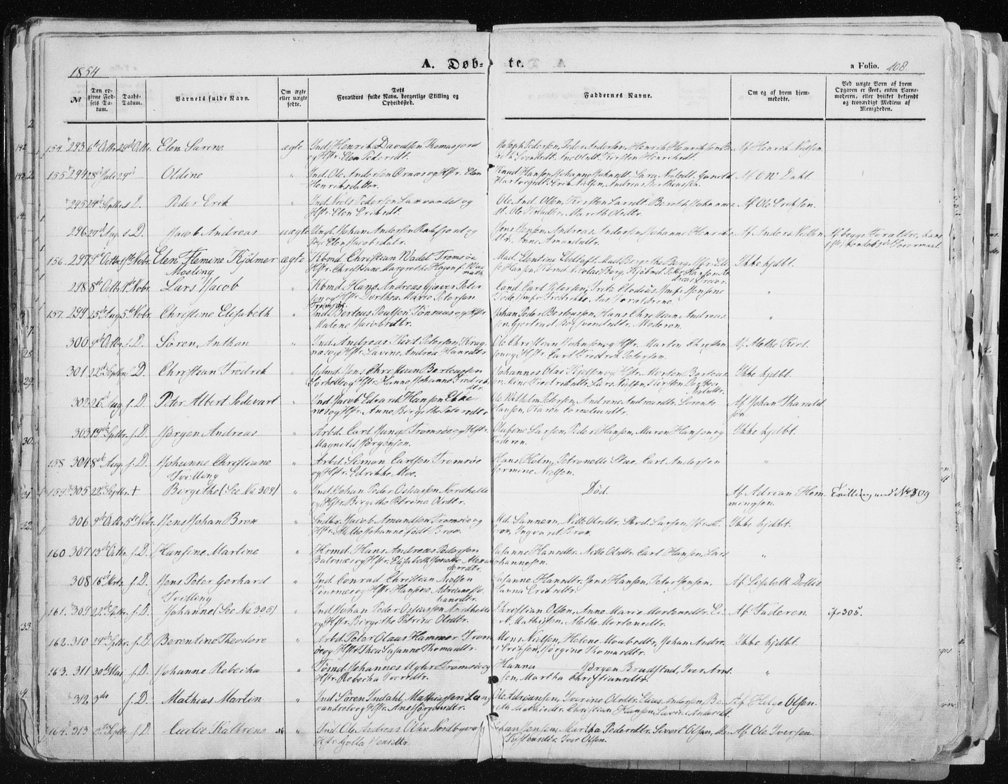 Tromsø sokneprestkontor/stiftsprosti/domprosti, SATØ/S-1343/G/Ga/L0010kirke: Parish register (official) no. 10, 1848-1855, p. 108