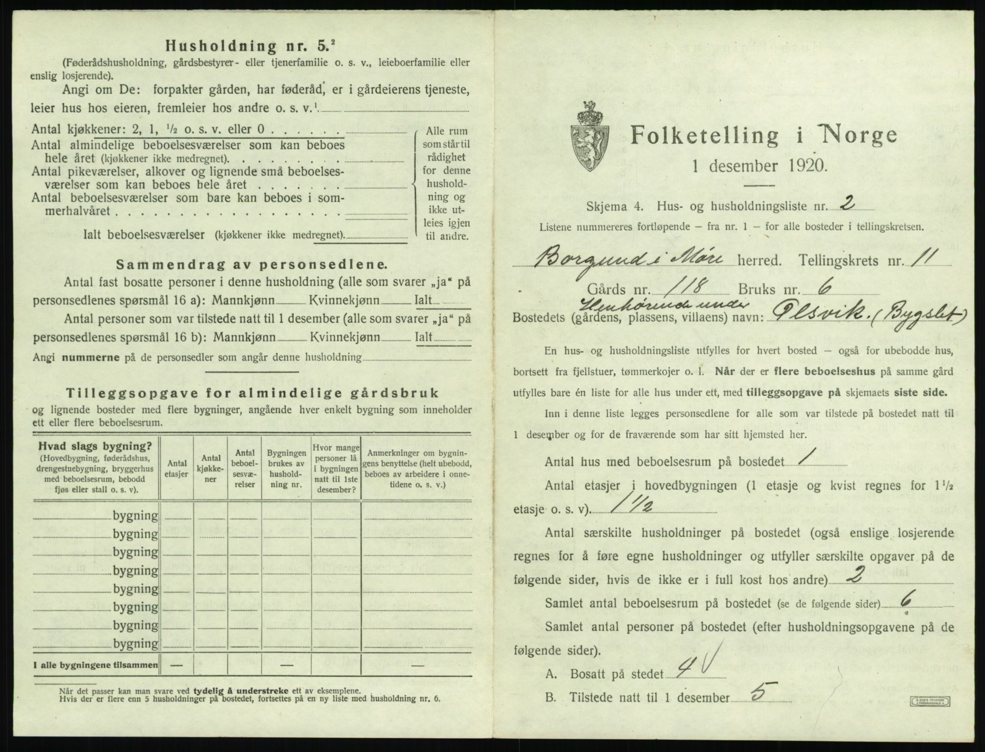 SAT, 1920 census for Borgund, 1920, p. 1120