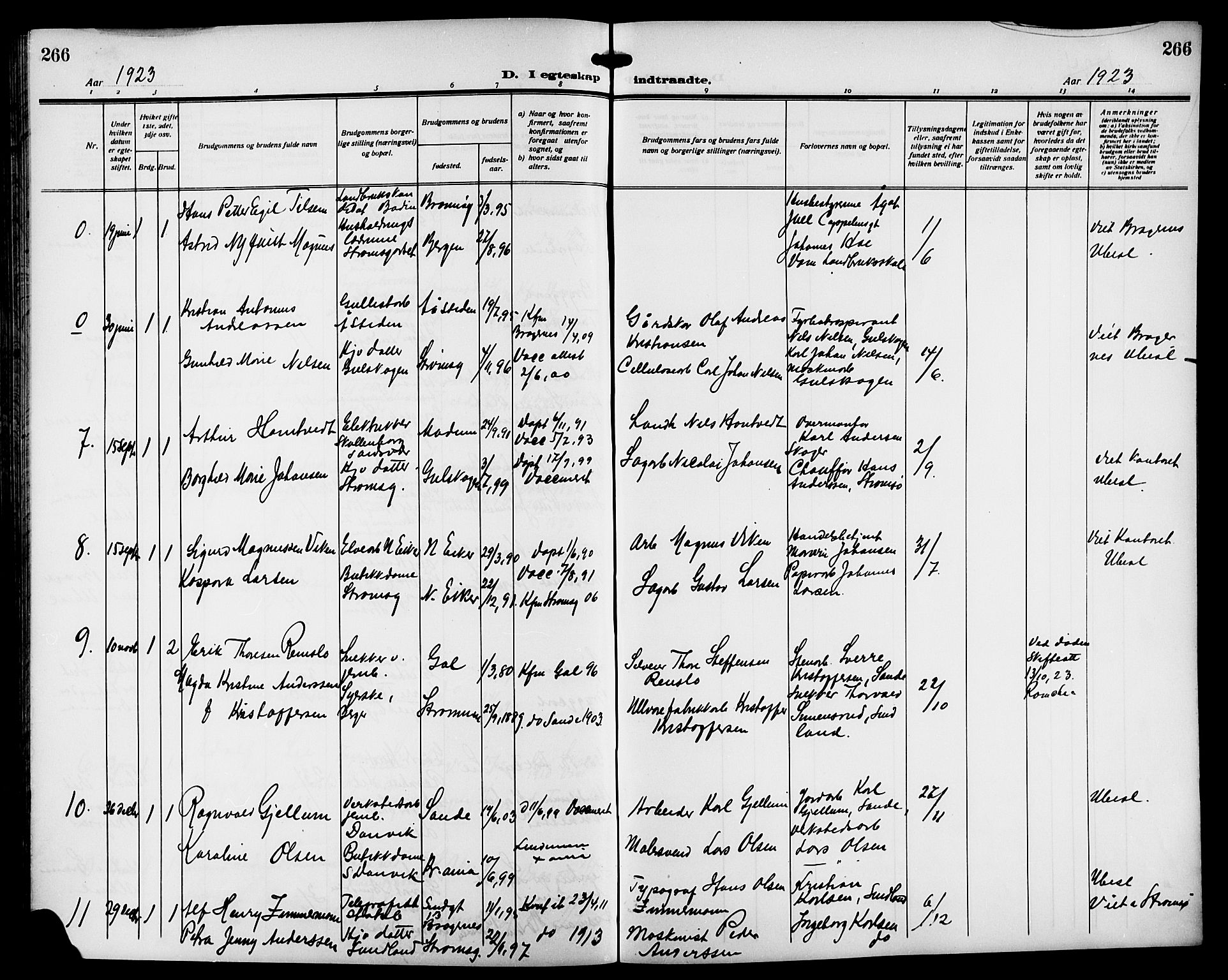 Strømsgodset kirkebøker, AV/SAKO-A-324/G/Ga/L0003: Parish register (copy) no. 3, 1911-1926, p. 266