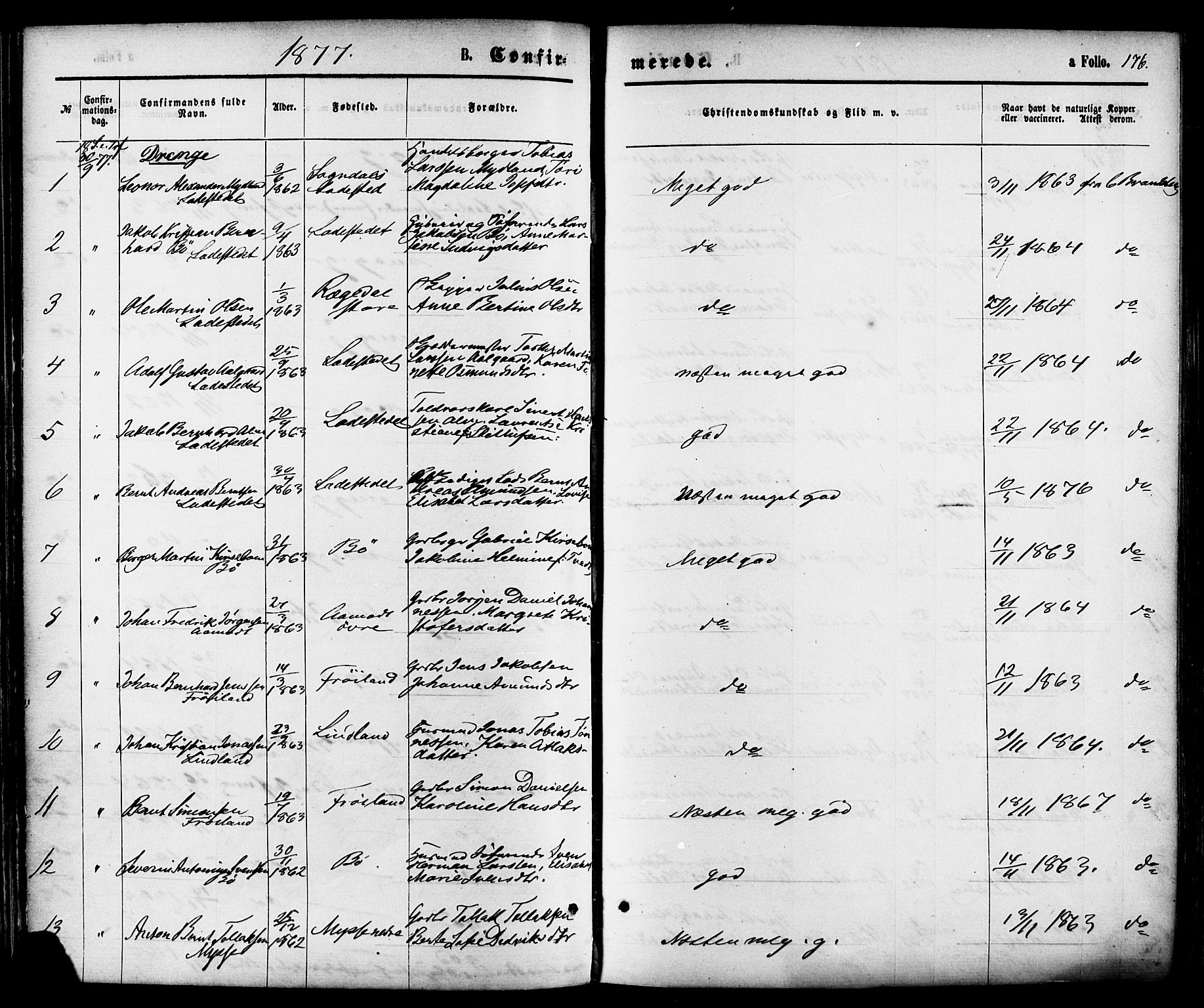 Sokndal sokneprestkontor, AV/SAST-A-101808: Parish register (official) no. A 10, 1874-1886, p. 176