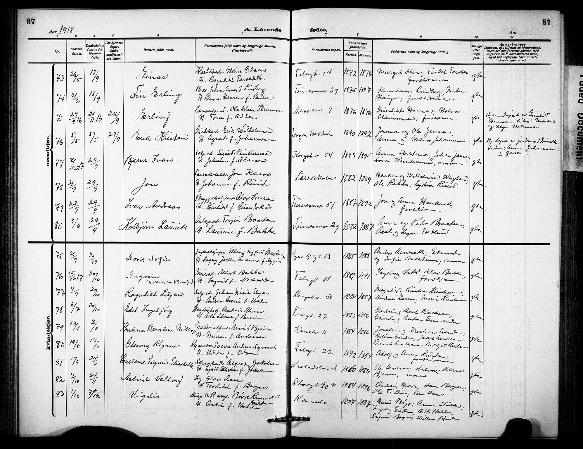 Notodden kirkebøker, SAKO/A-290/G/Ga/L0001: Parish register (copy) no. 1, 1912-1923, p. 87