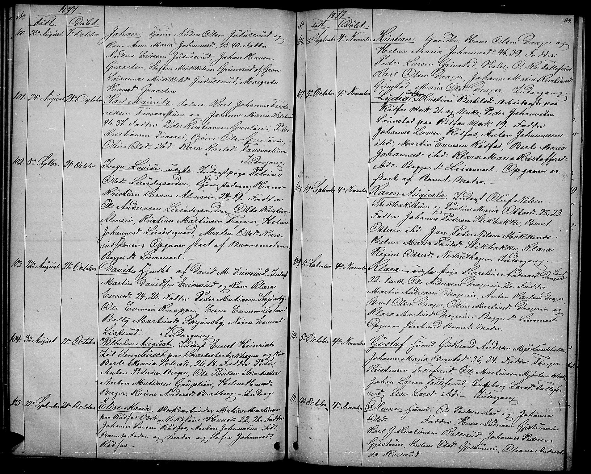 Vestre Toten prestekontor, AV/SAH-PREST-108/H/Ha/Hab/L0006: Parish register (copy) no. 6, 1870-1887, p. 64