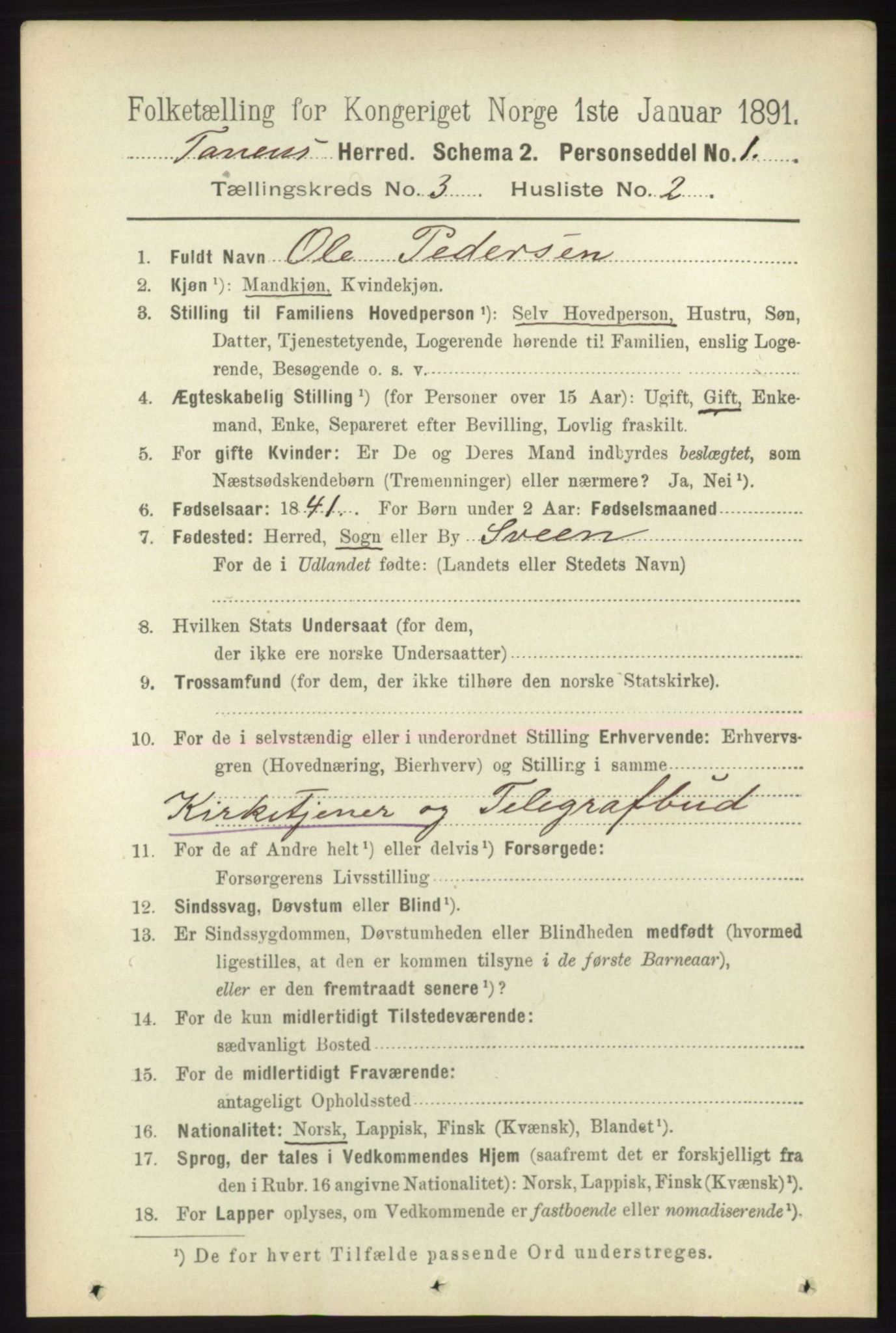 RA, 1891 census for 2025 Tana, 1891, p. 1508