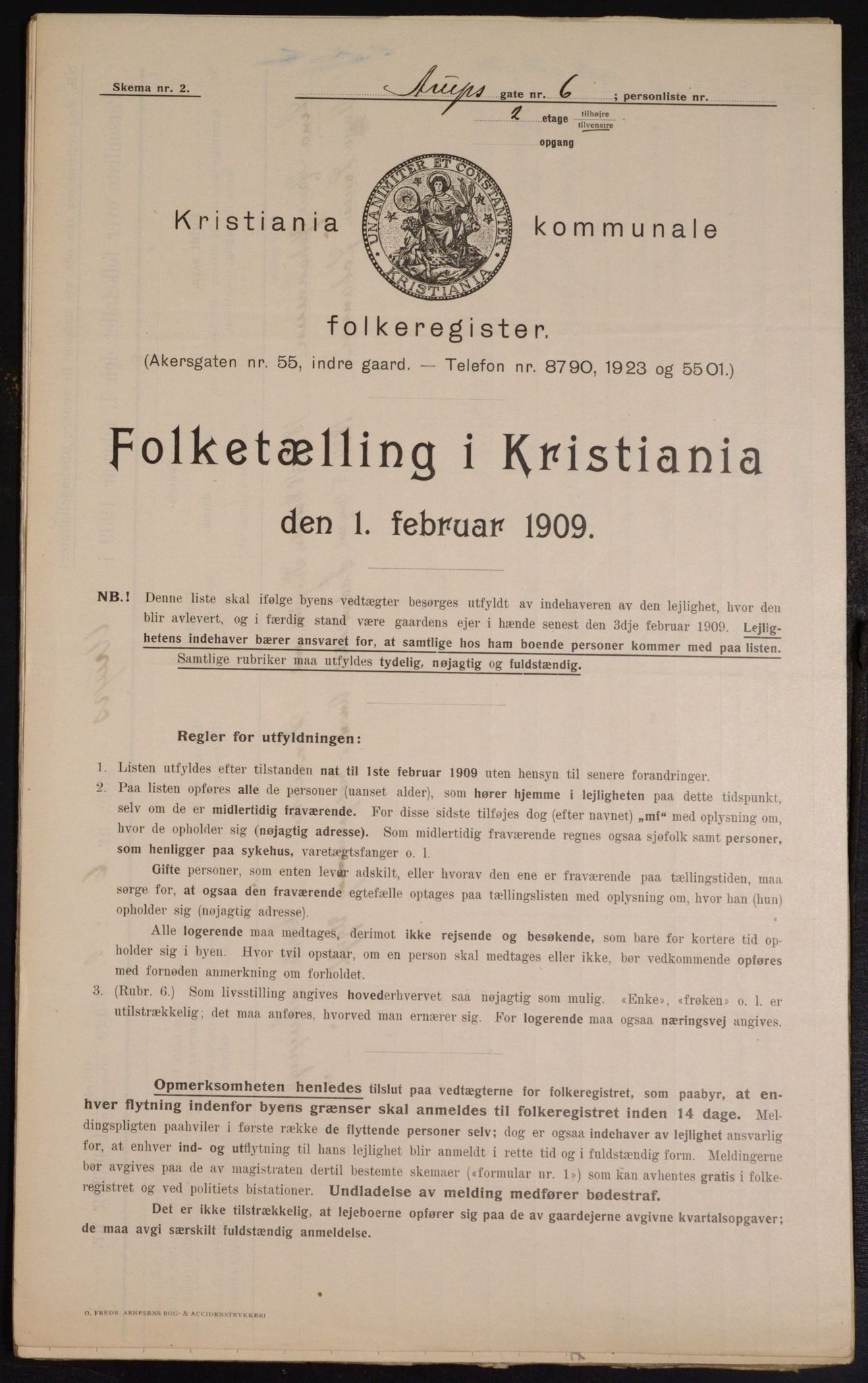 OBA, Municipal Census 1909 for Kristiania, 1909, p. 2078