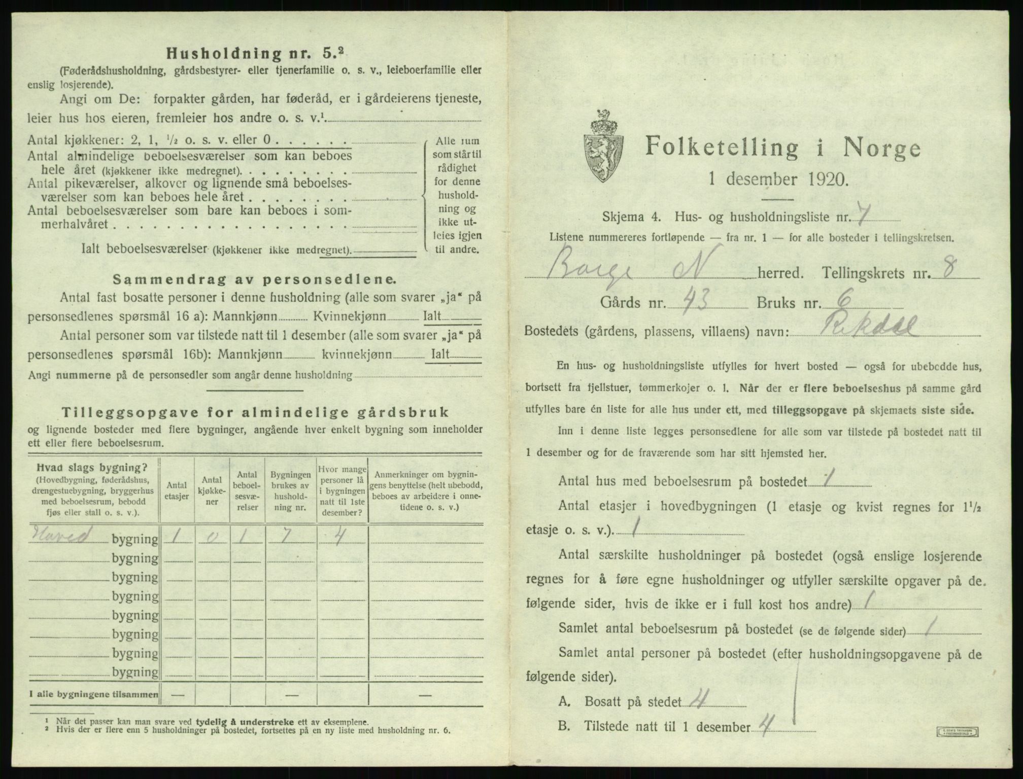 SAT, 1920 census for Borge, 1920, p. 935