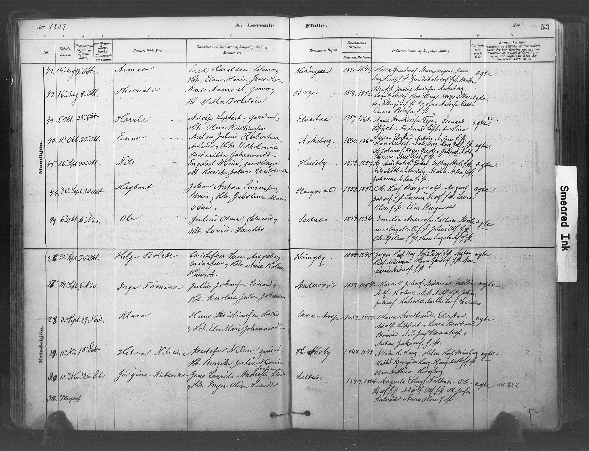 Råde prestekontor kirkebøker, AV/SAO-A-2009/F/Fa/L0007: Parish register (official) no. 7, 1878-1902, p. 53