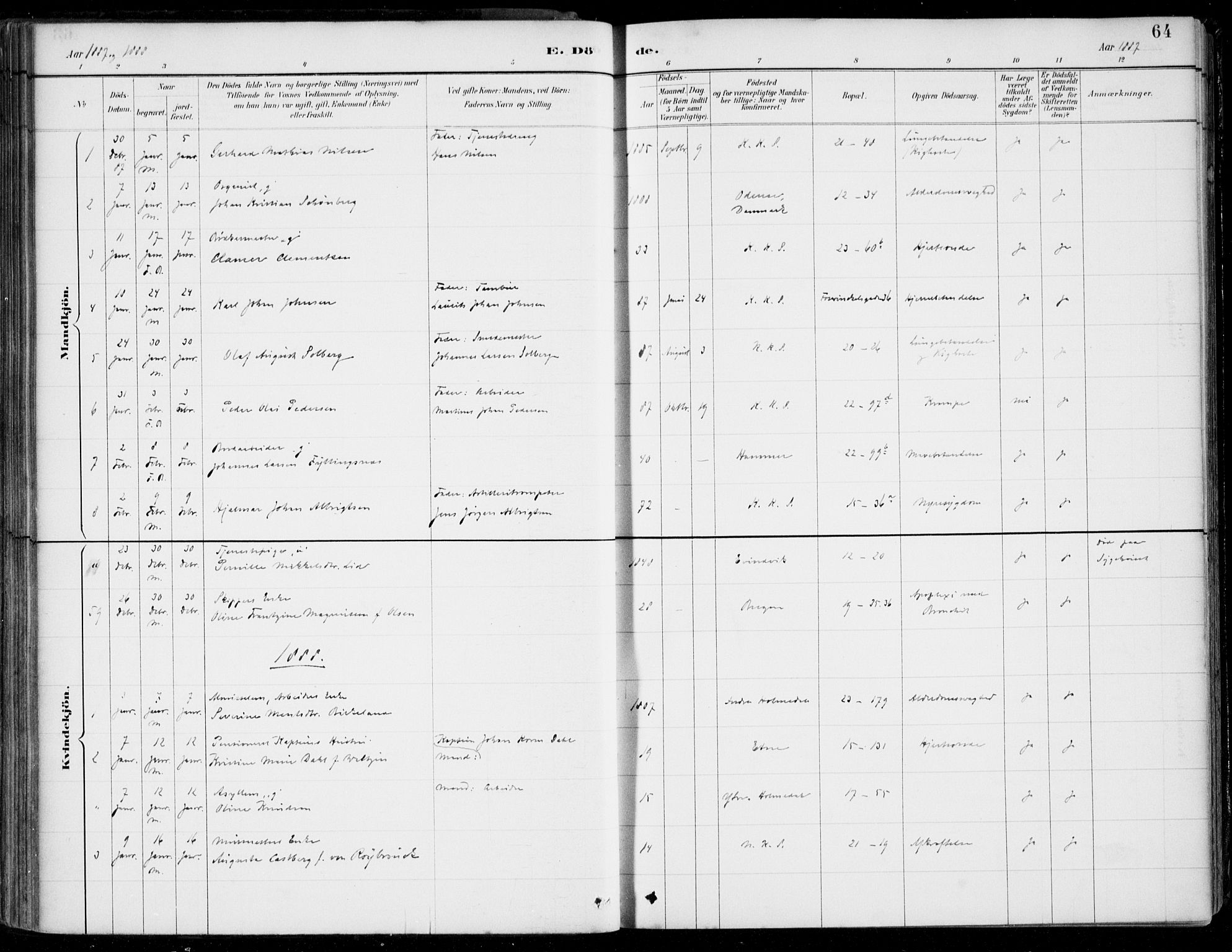 Korskirken sokneprestembete, SAB/A-76101/H/Hab: Parish register (copy) no. E 4, 1884-1910, p. 64