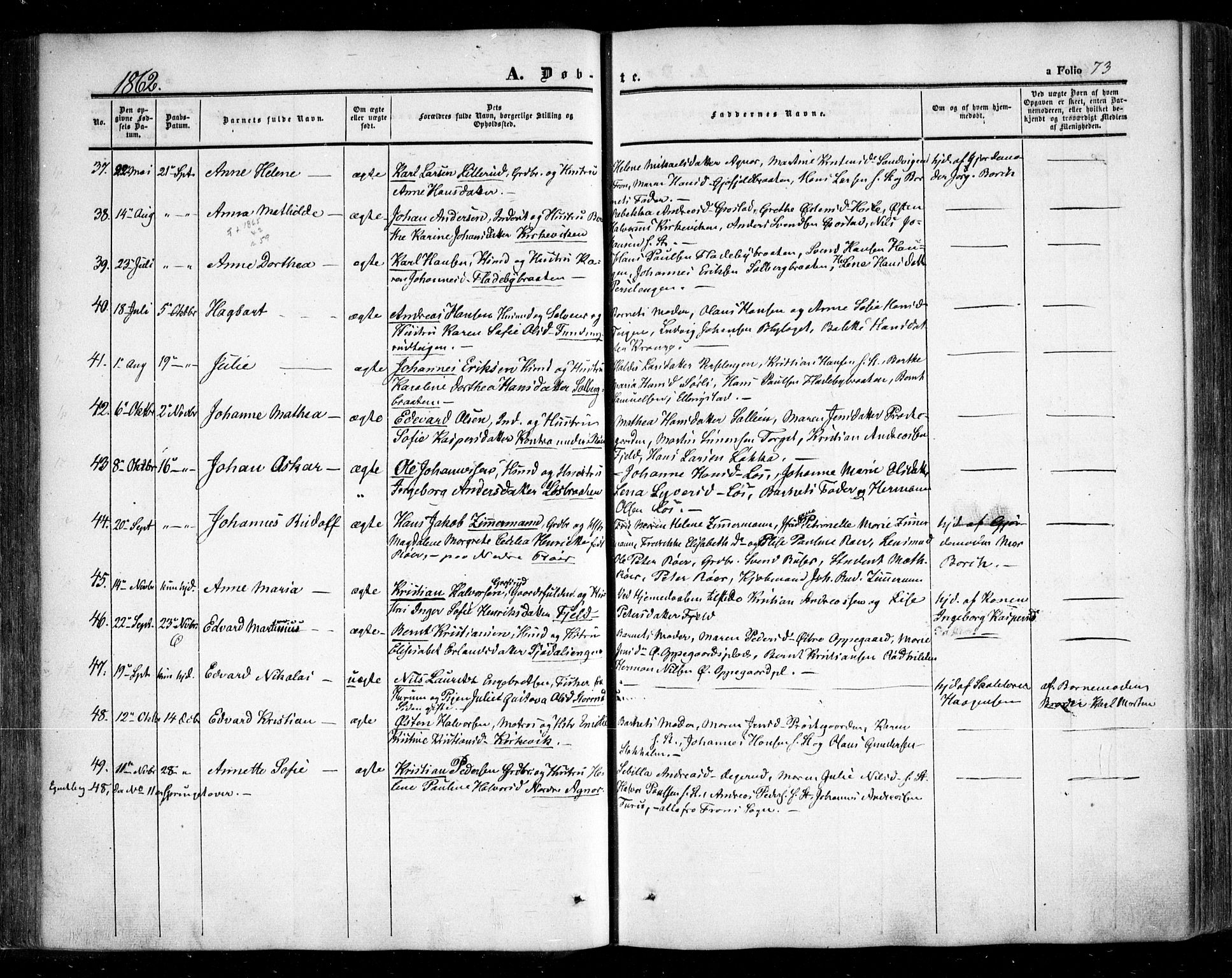 Nesodden prestekontor Kirkebøker, SAO/A-10013/F/Fa/L0007: Parish register (official) no. I 7, 1848-1868, p. 73